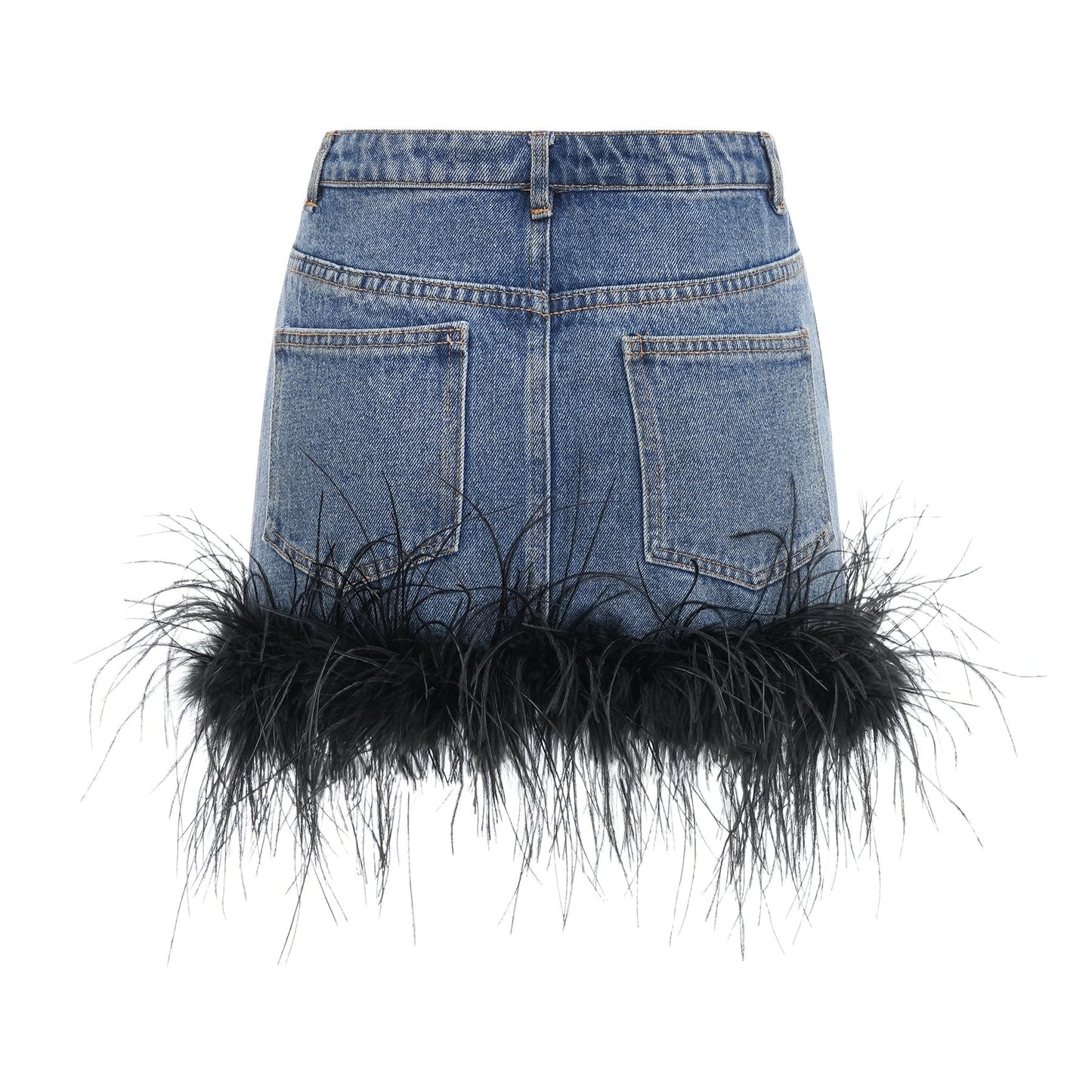 Milia feather denim top skirt matching set