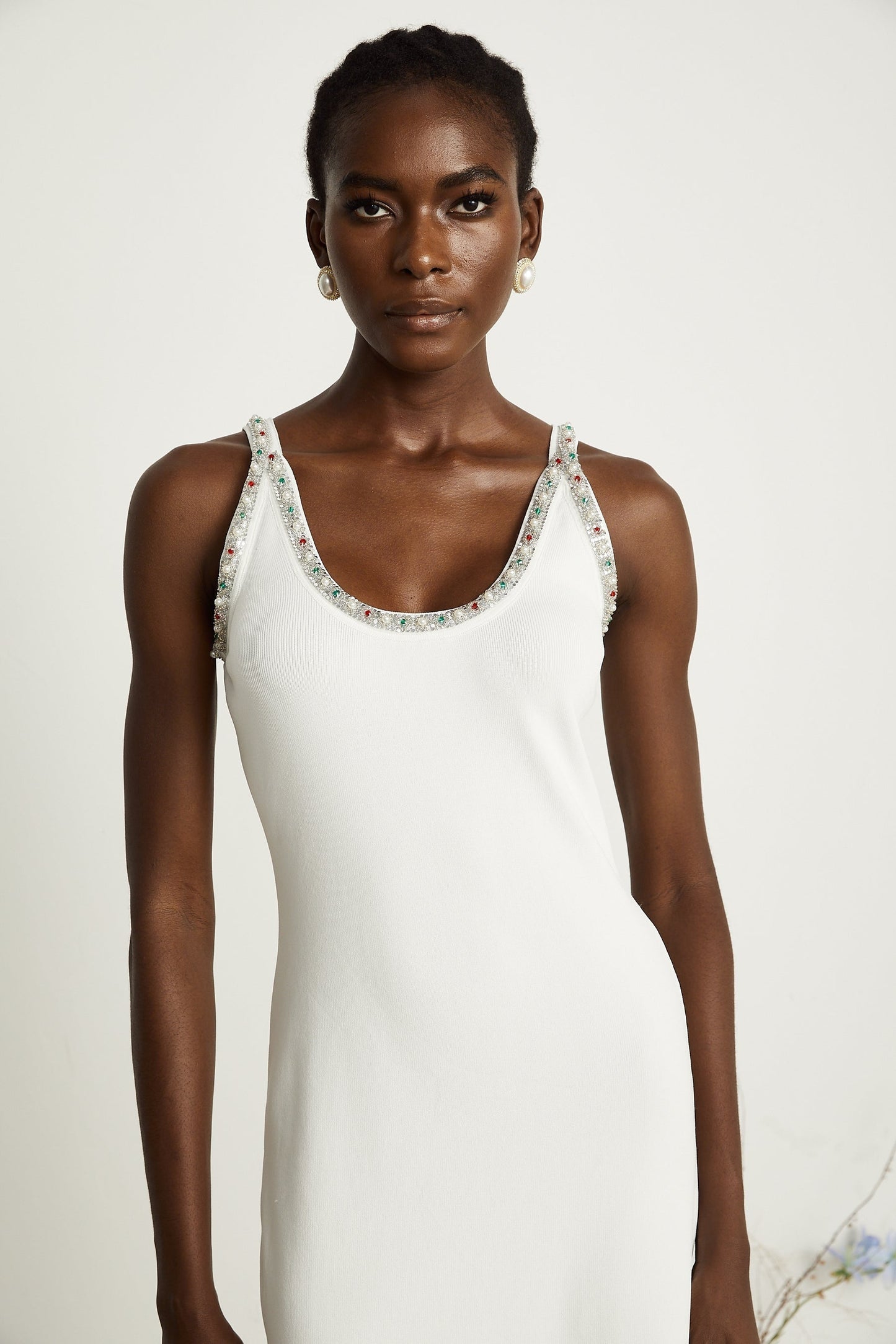 Blanche white beadembellished cardigan dress matching set