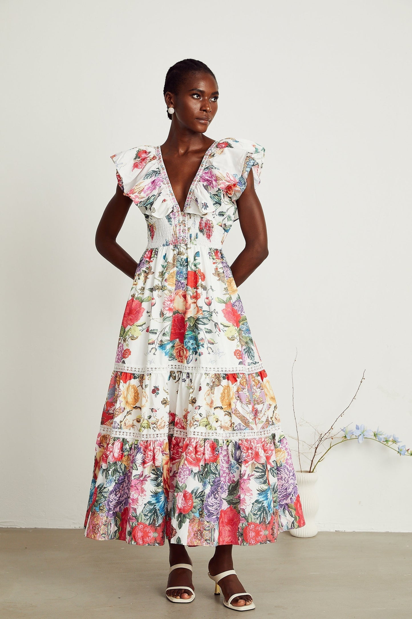 Claire floralprint ruffled midi dress