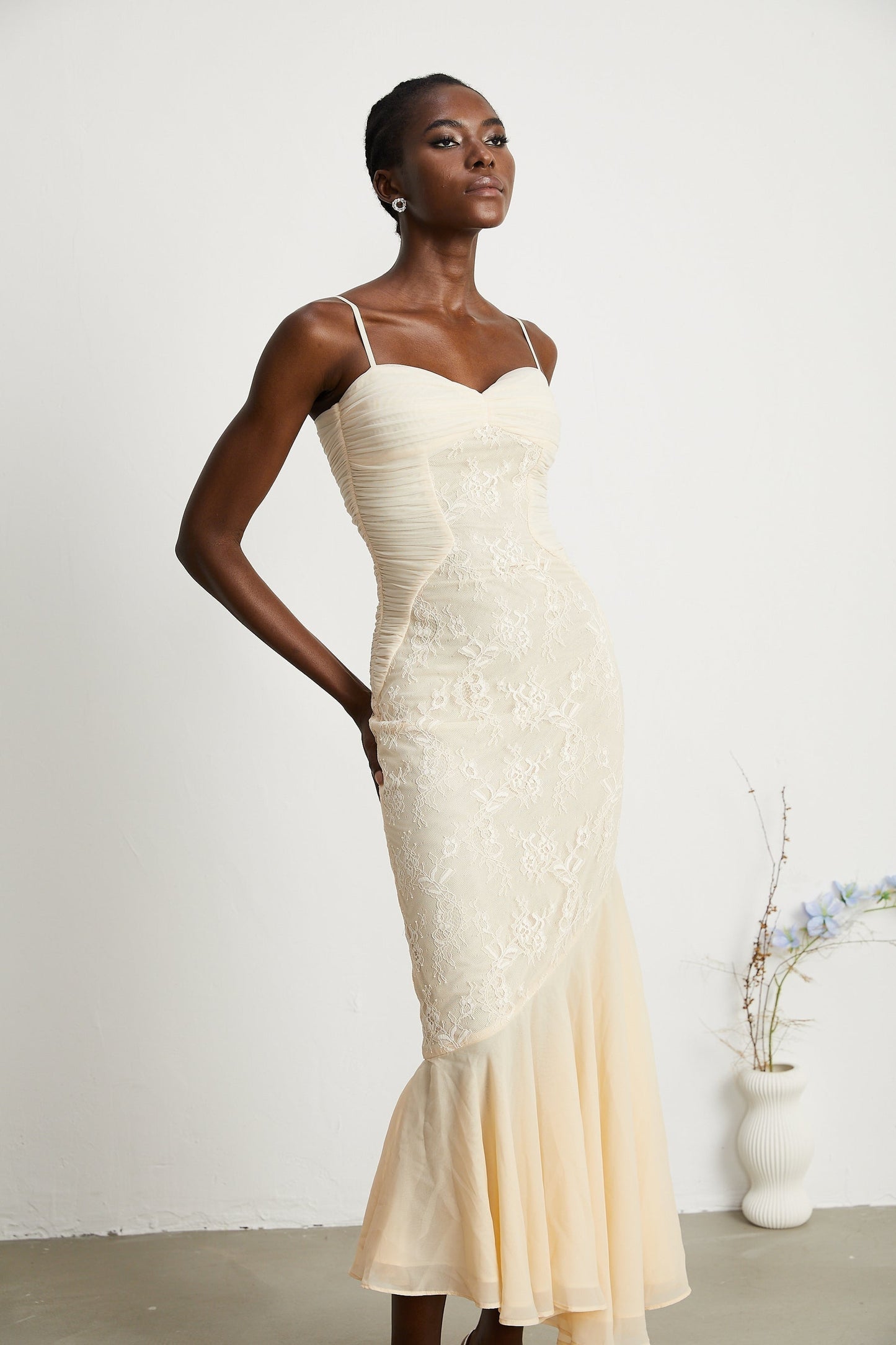 Audrey chiffon lace midi dress