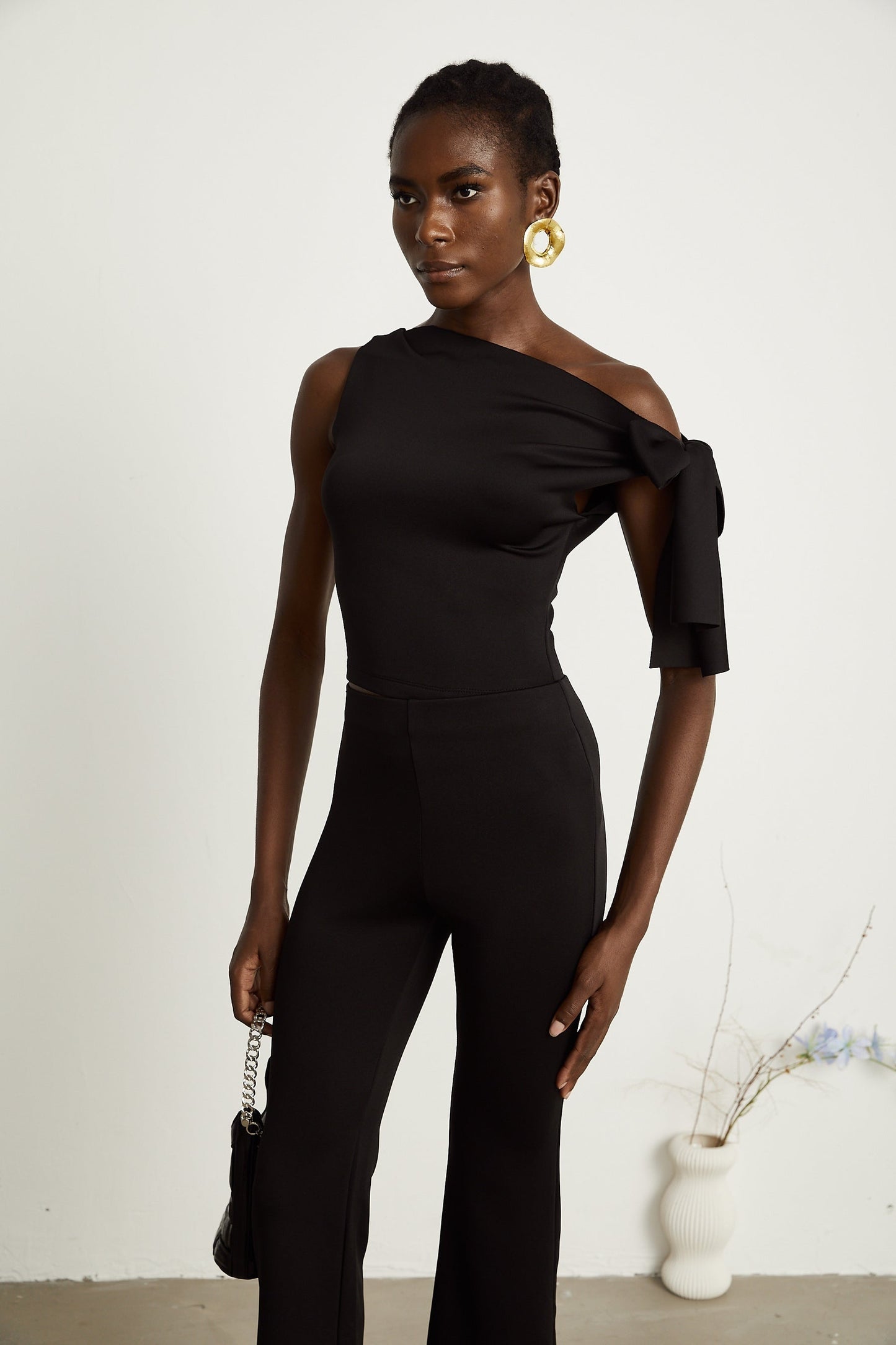 Clotilde black knitted top trousers matching set