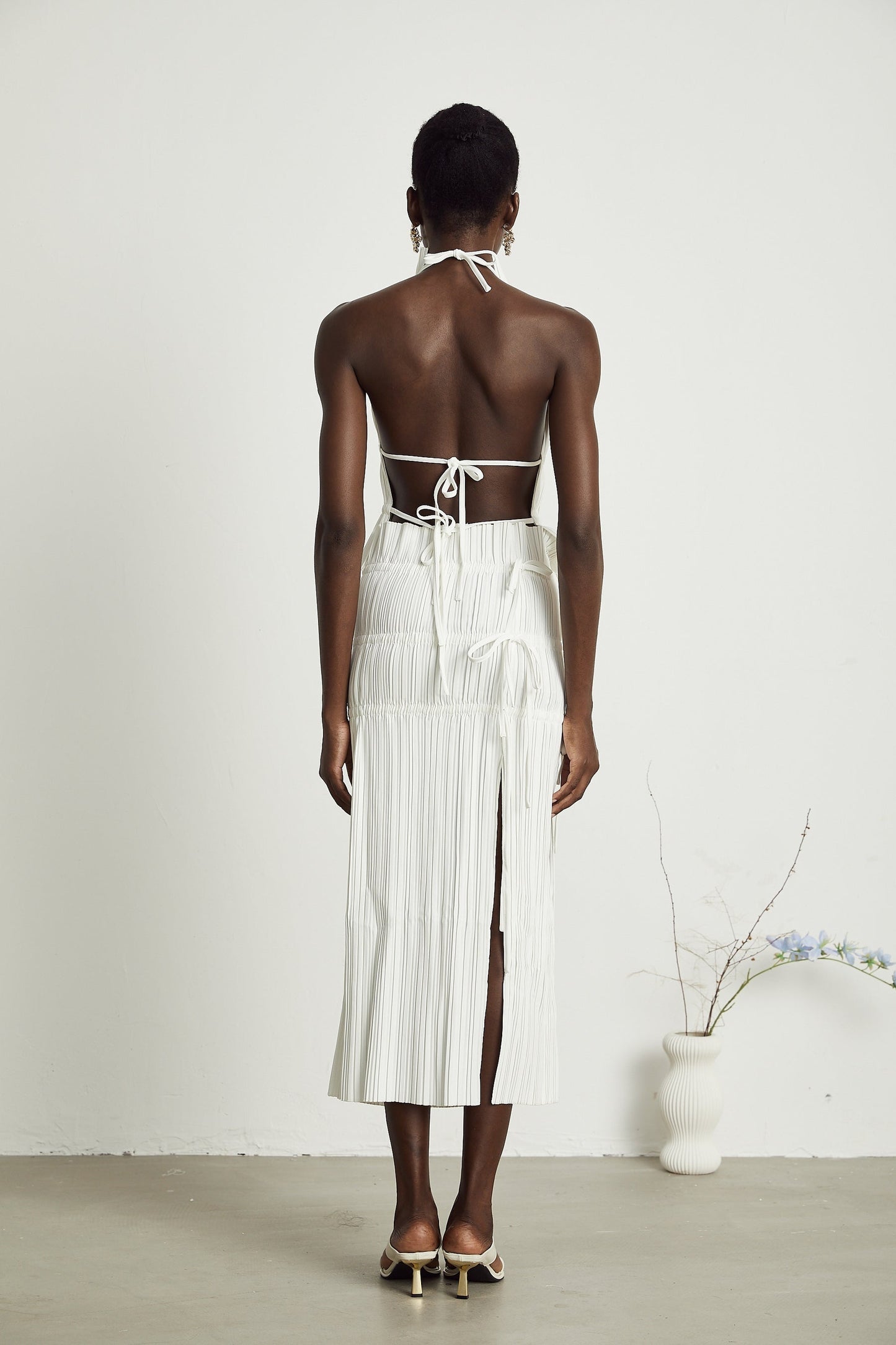Milisent openback pleated top skirt matching set