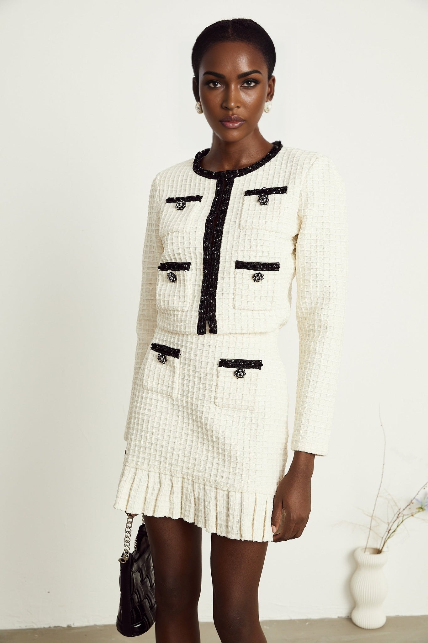Audrey white waffleknit jacket skirt matching set