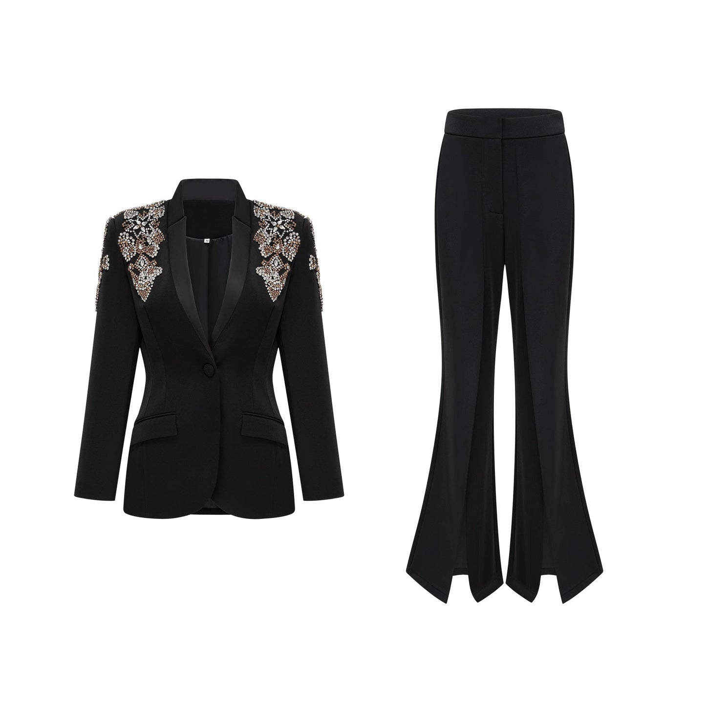 Delphine black embellished jacket trousers matching set