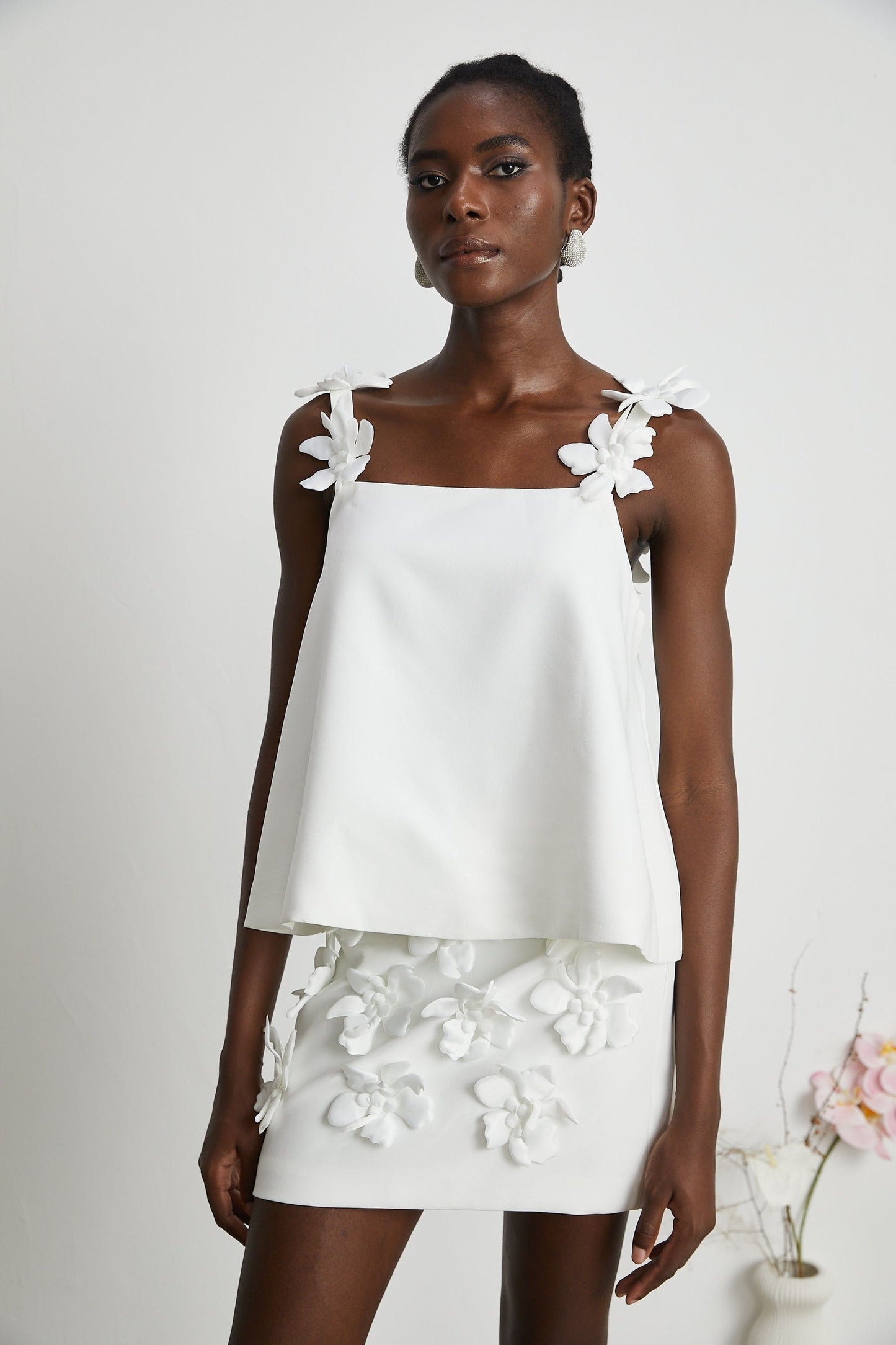 Odette white fauxfloral top skirt matching set