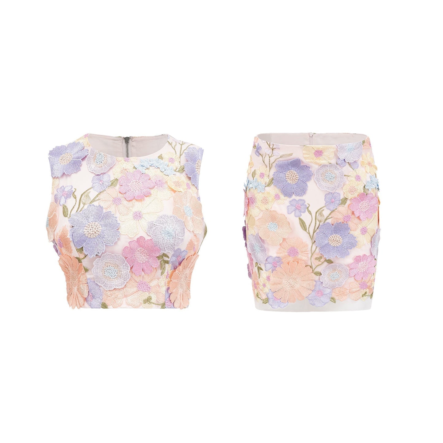Malika petal embroidered top skirt matching set