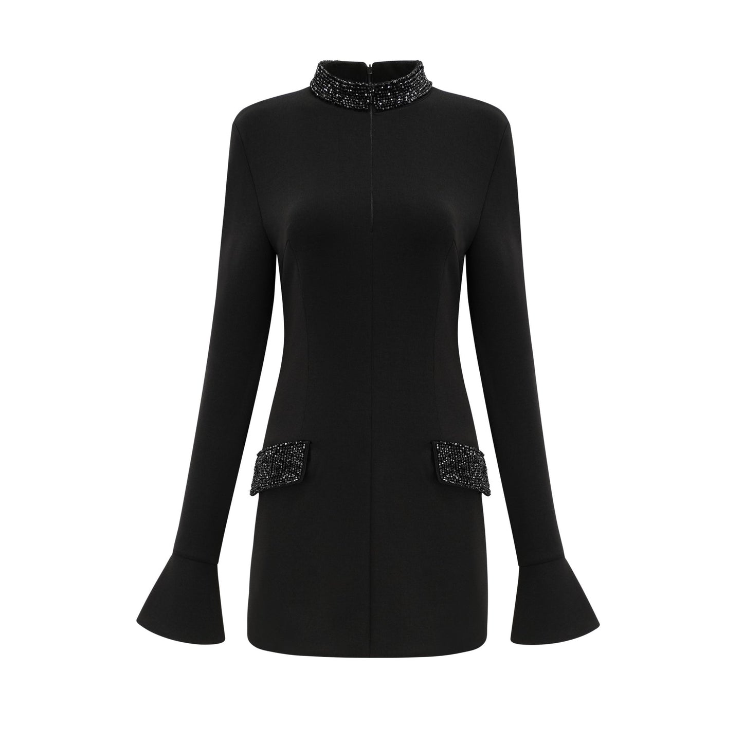 Gaëlle black embellished longsleeved dress