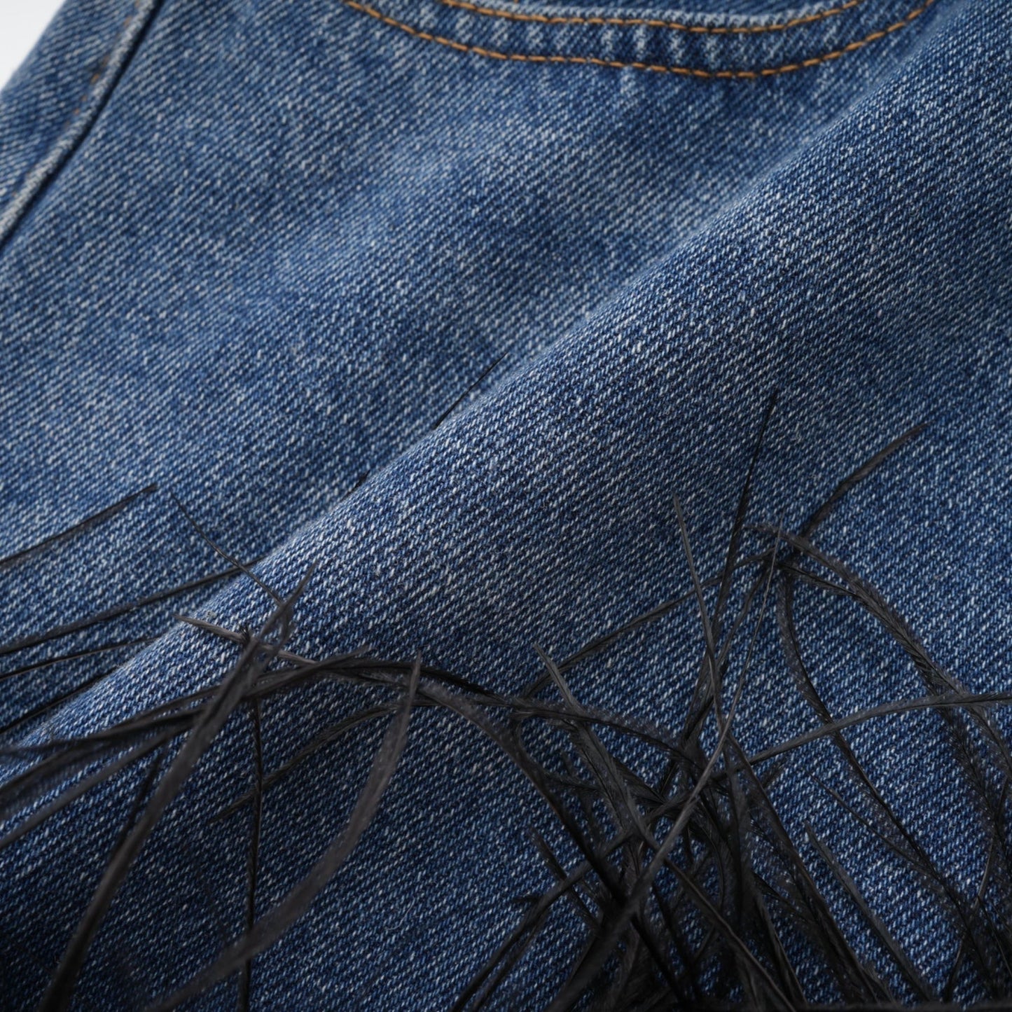 Milia feather denim top skirt matching set