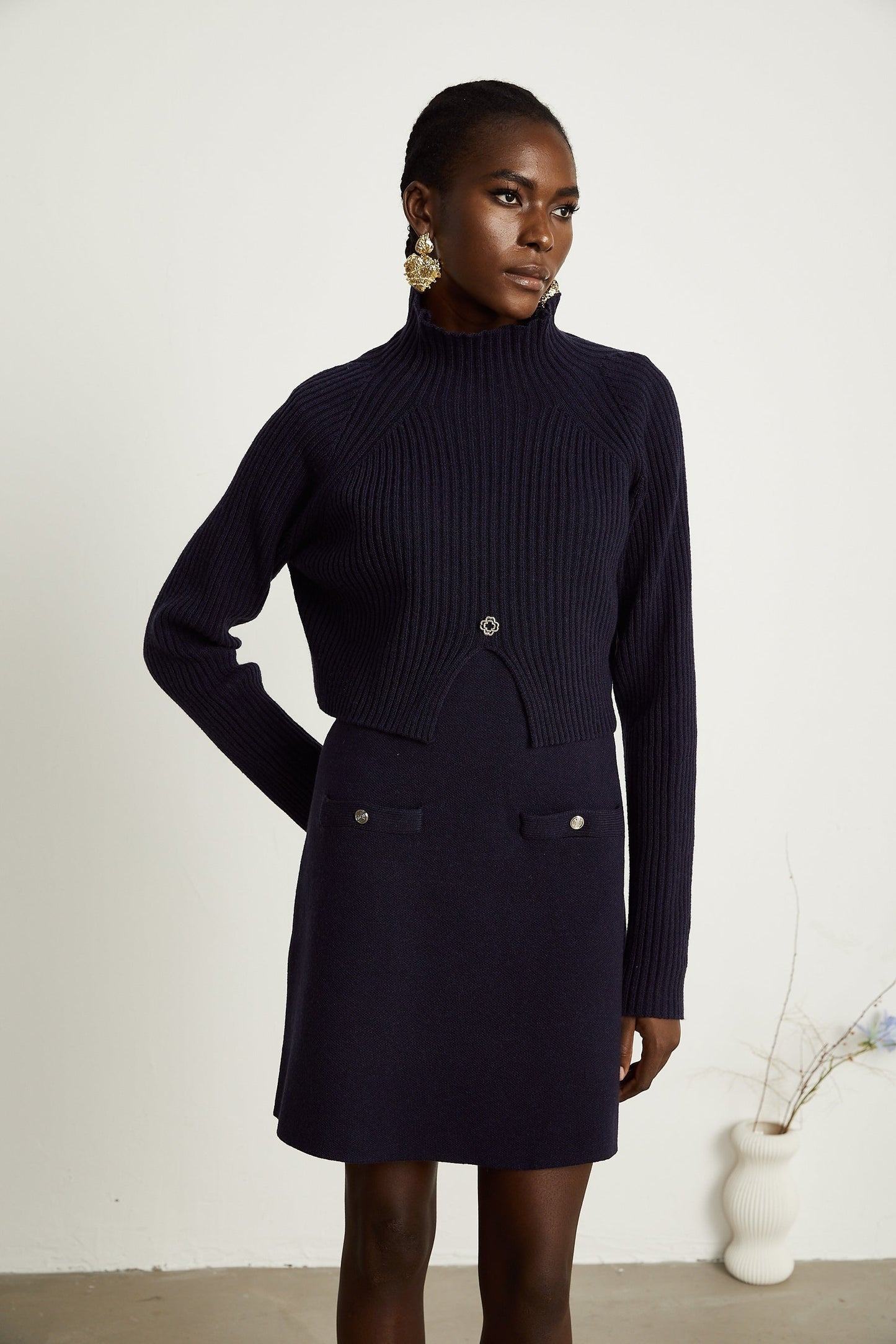 Clarisse darkblue knitted top dress matching set