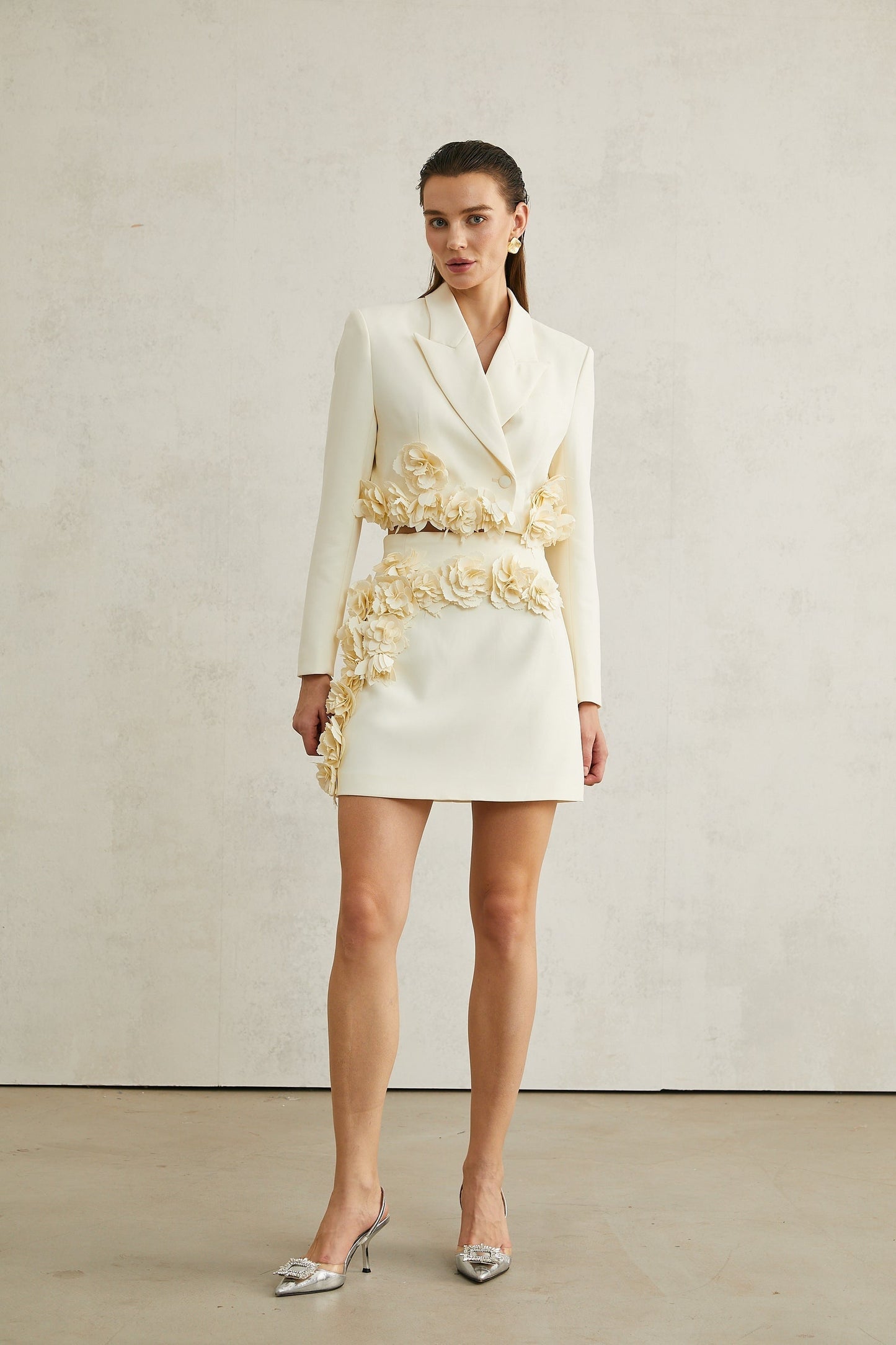 Vivien floralappliqué jacket skirt matching set