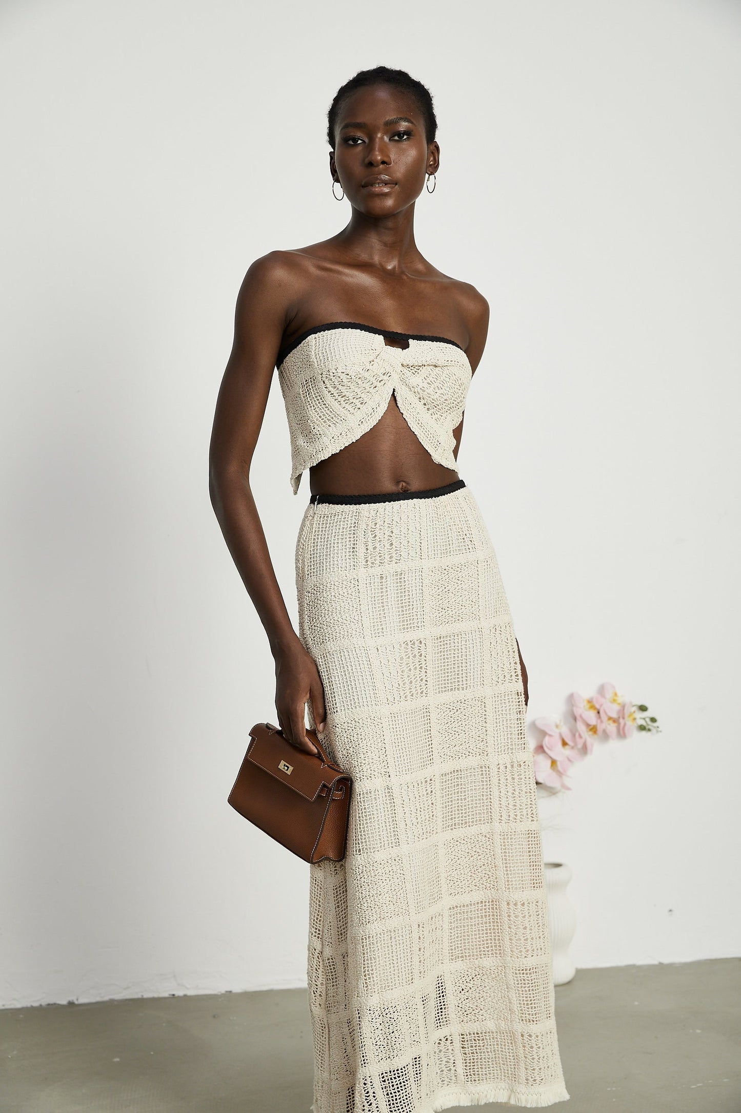 Yvette stretch knitted top skirt matching set
