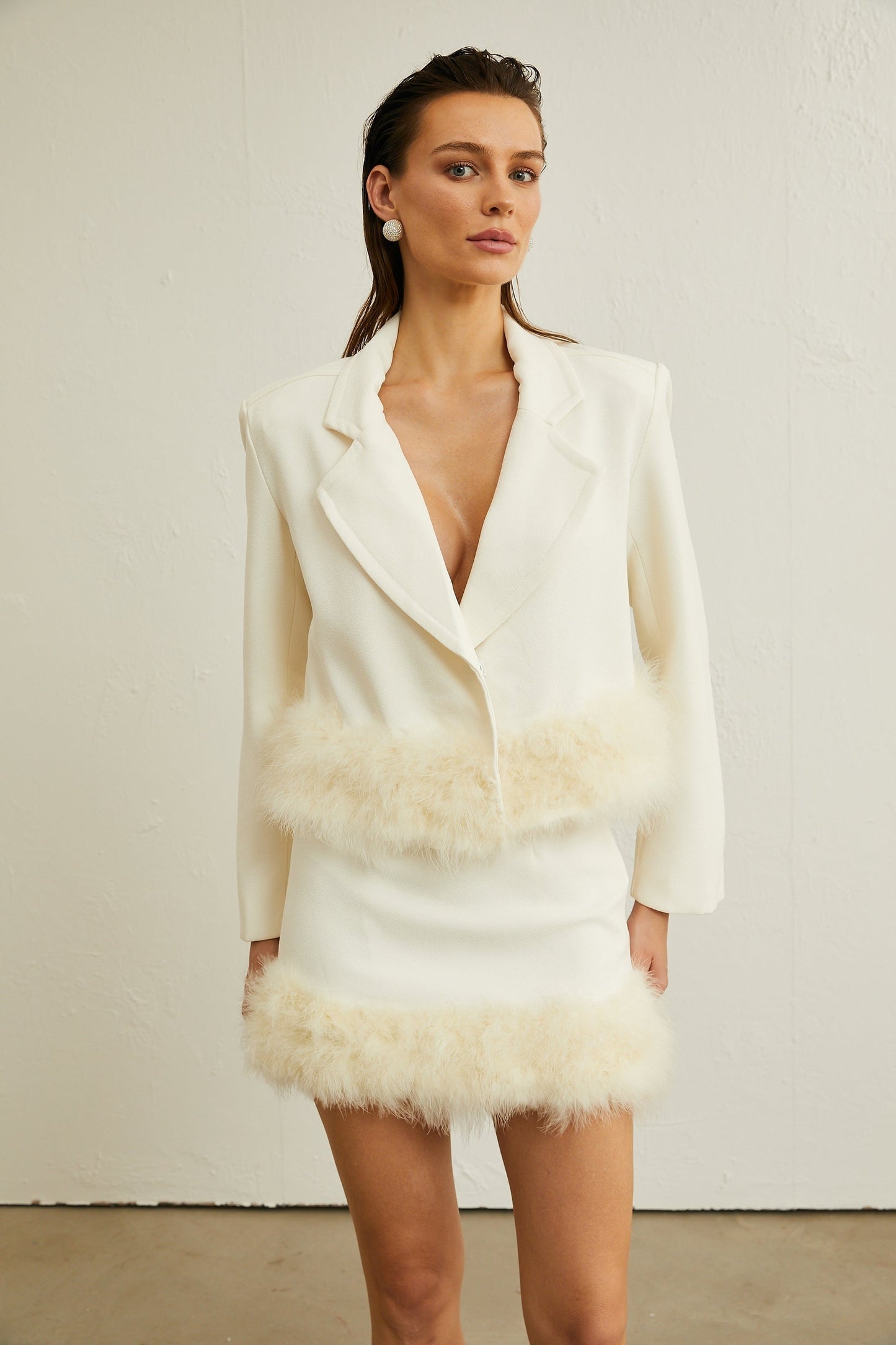 Valérie featherhem blazer skirt matching set