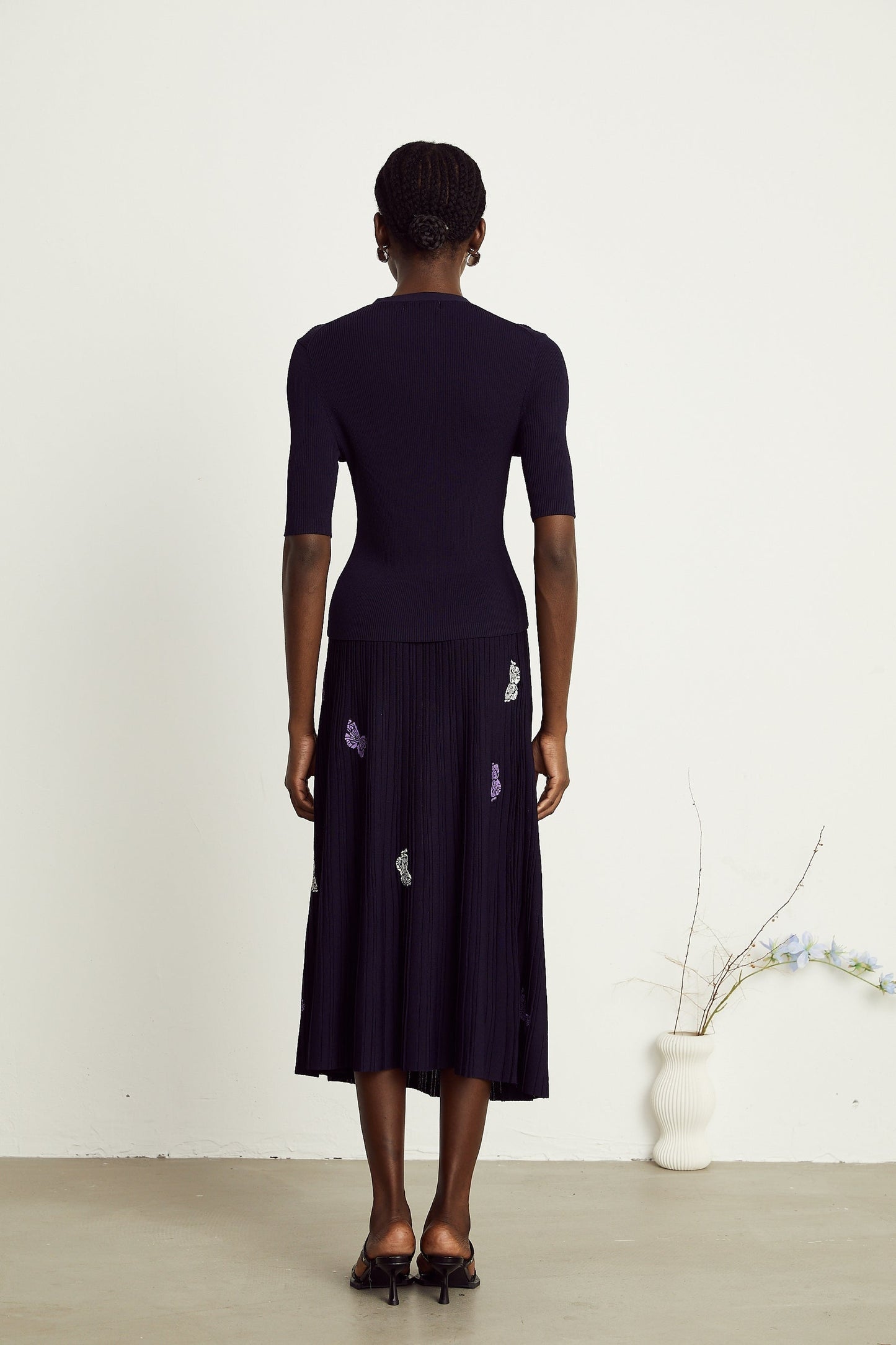 Delphine butterfly ribbedknit top skirt matching set