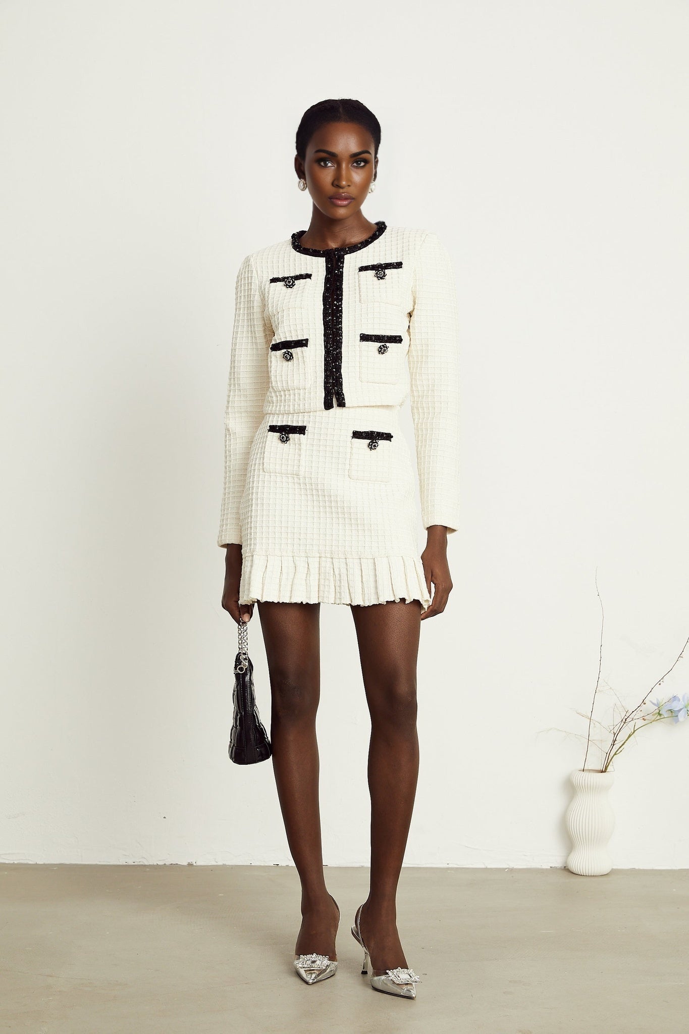 Audrey white waffleknit jacket skirt matching set