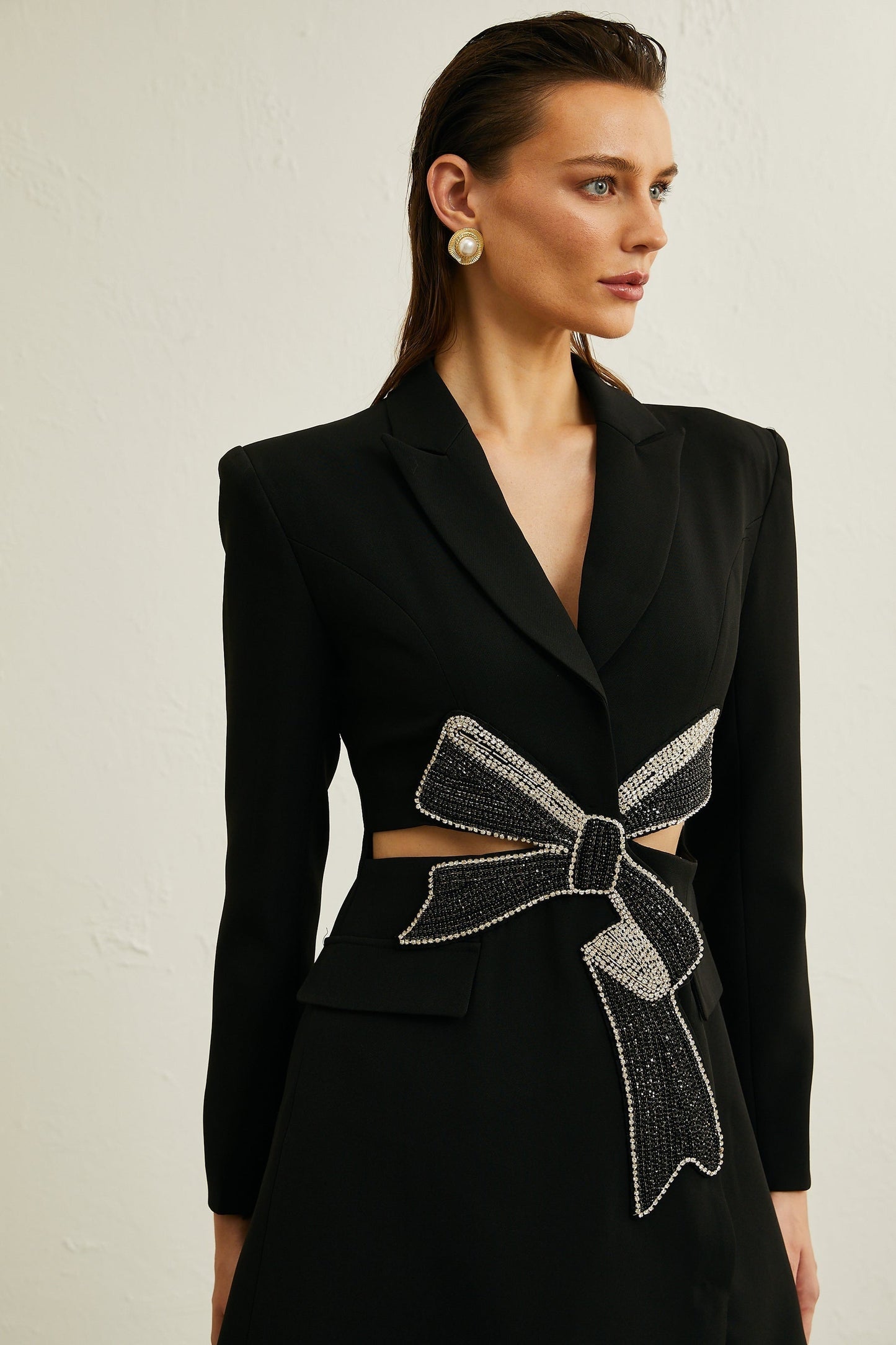 Justine black bowknot cutout blazer