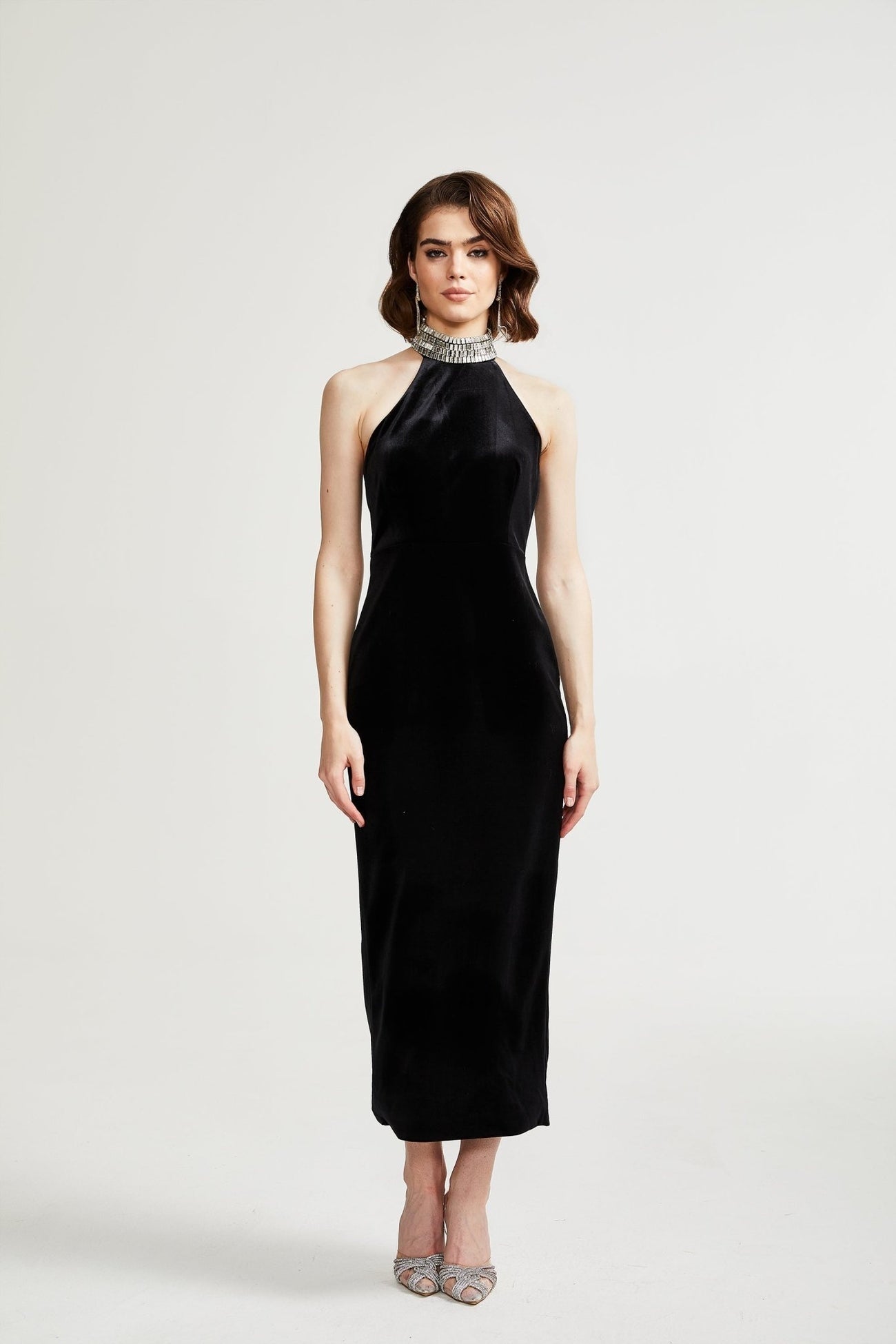 Caisa embellished turtleneck black dress