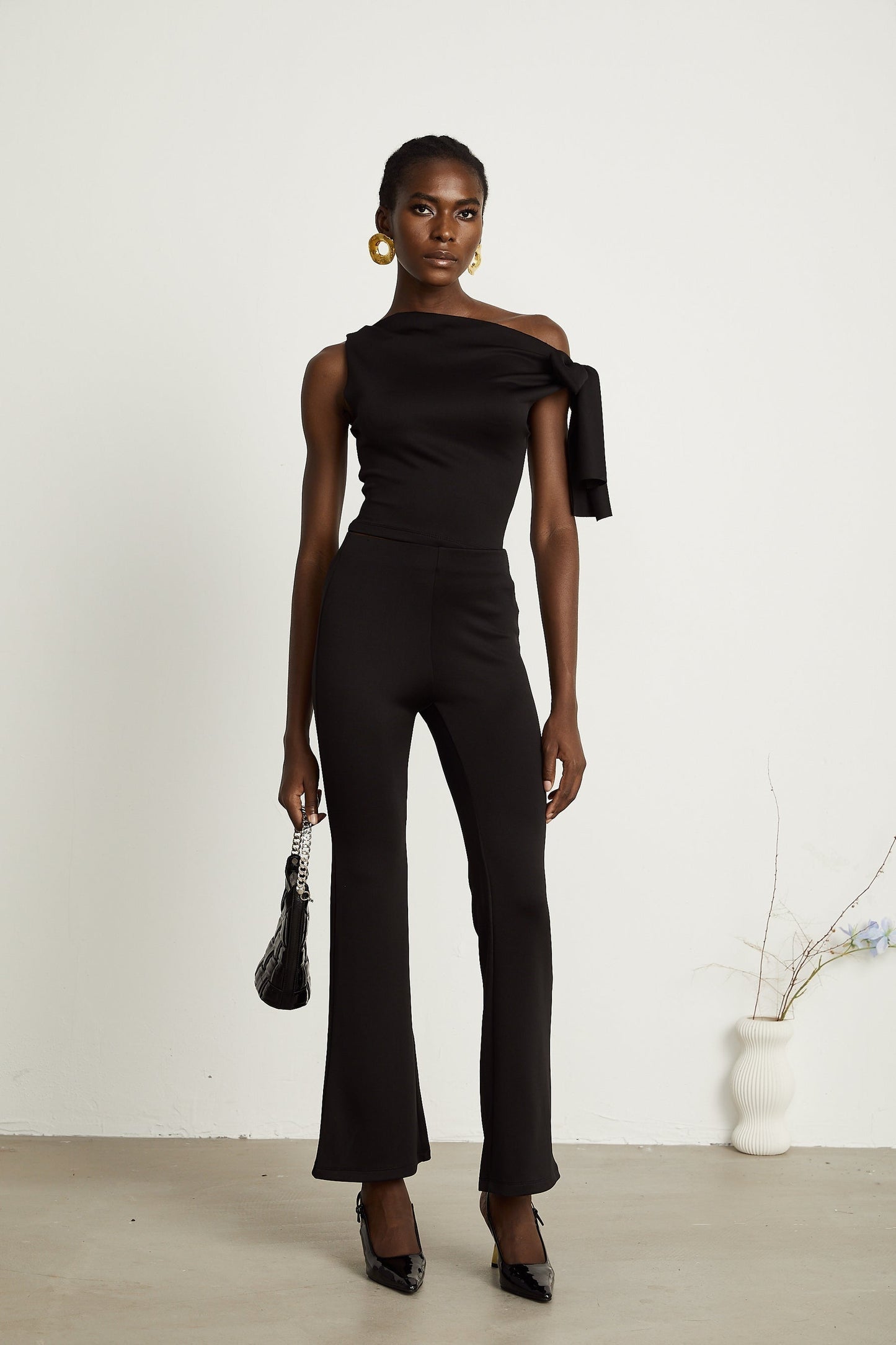 Clotilde black knitted top trousers matching set