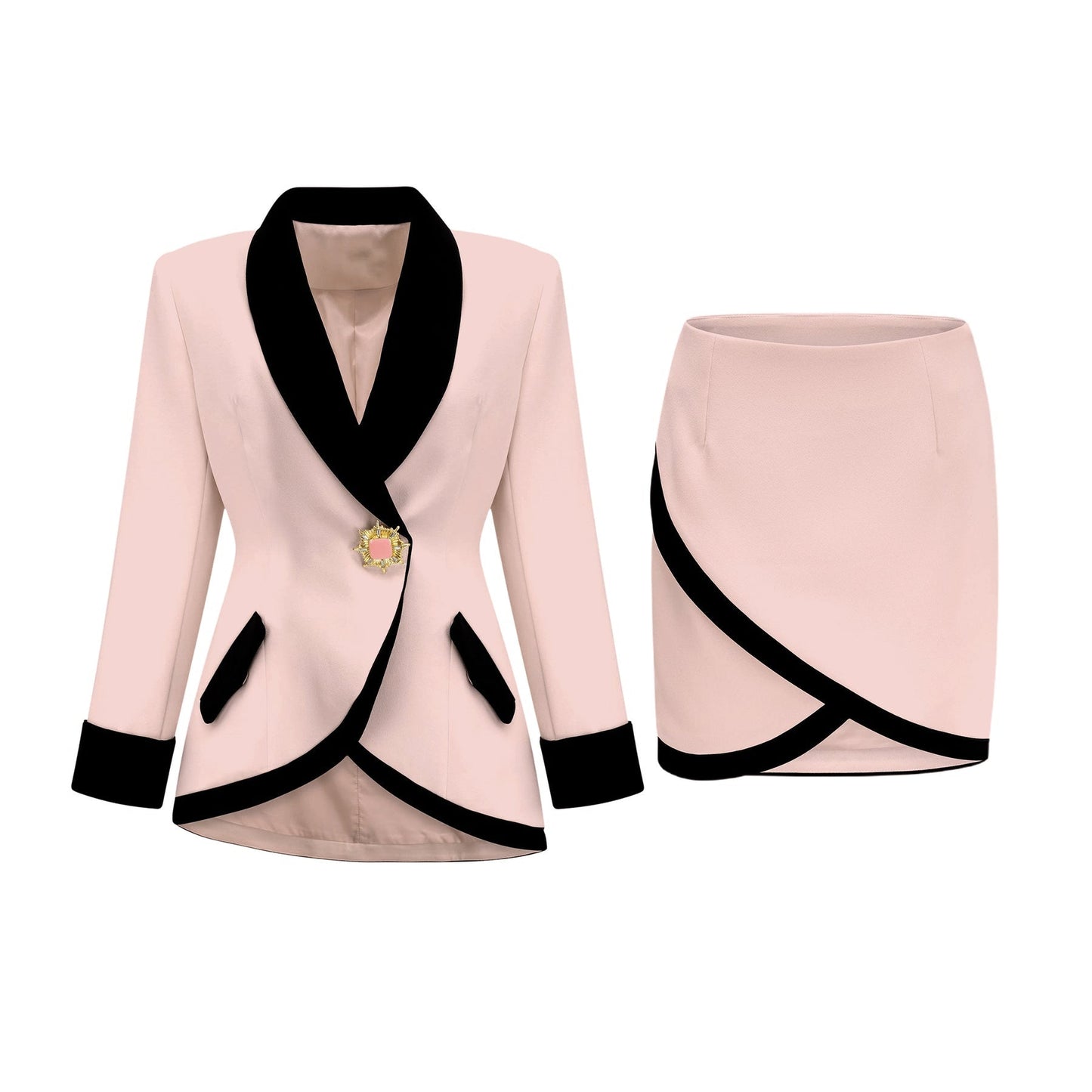 Vespera contrast colours jacket skirt matching set