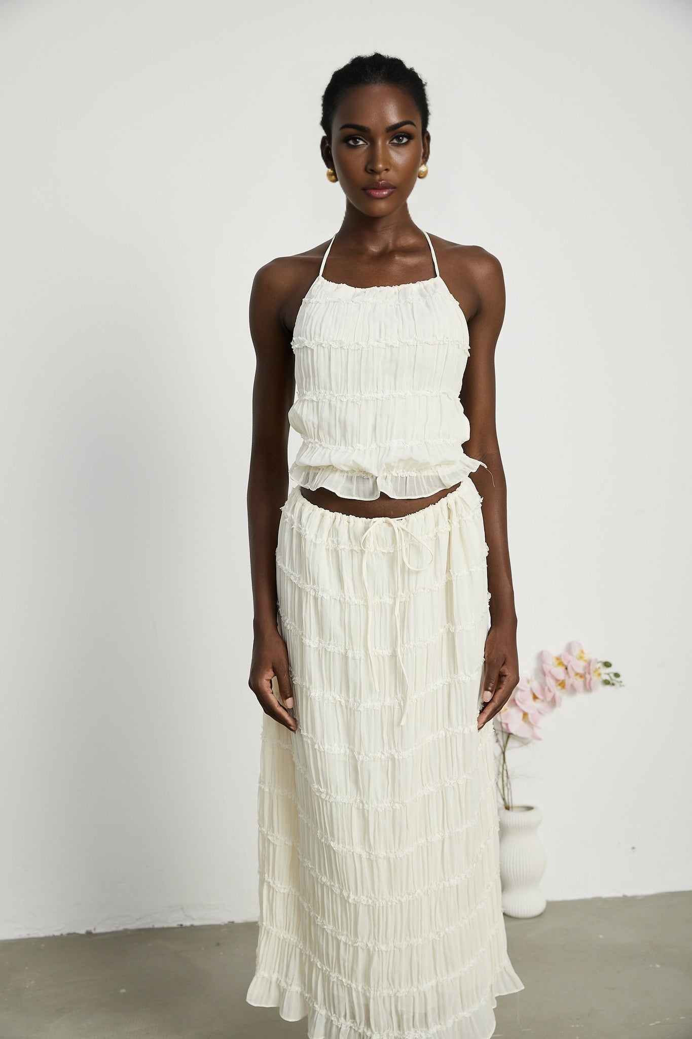 Alyssa pleated top skirt matching set