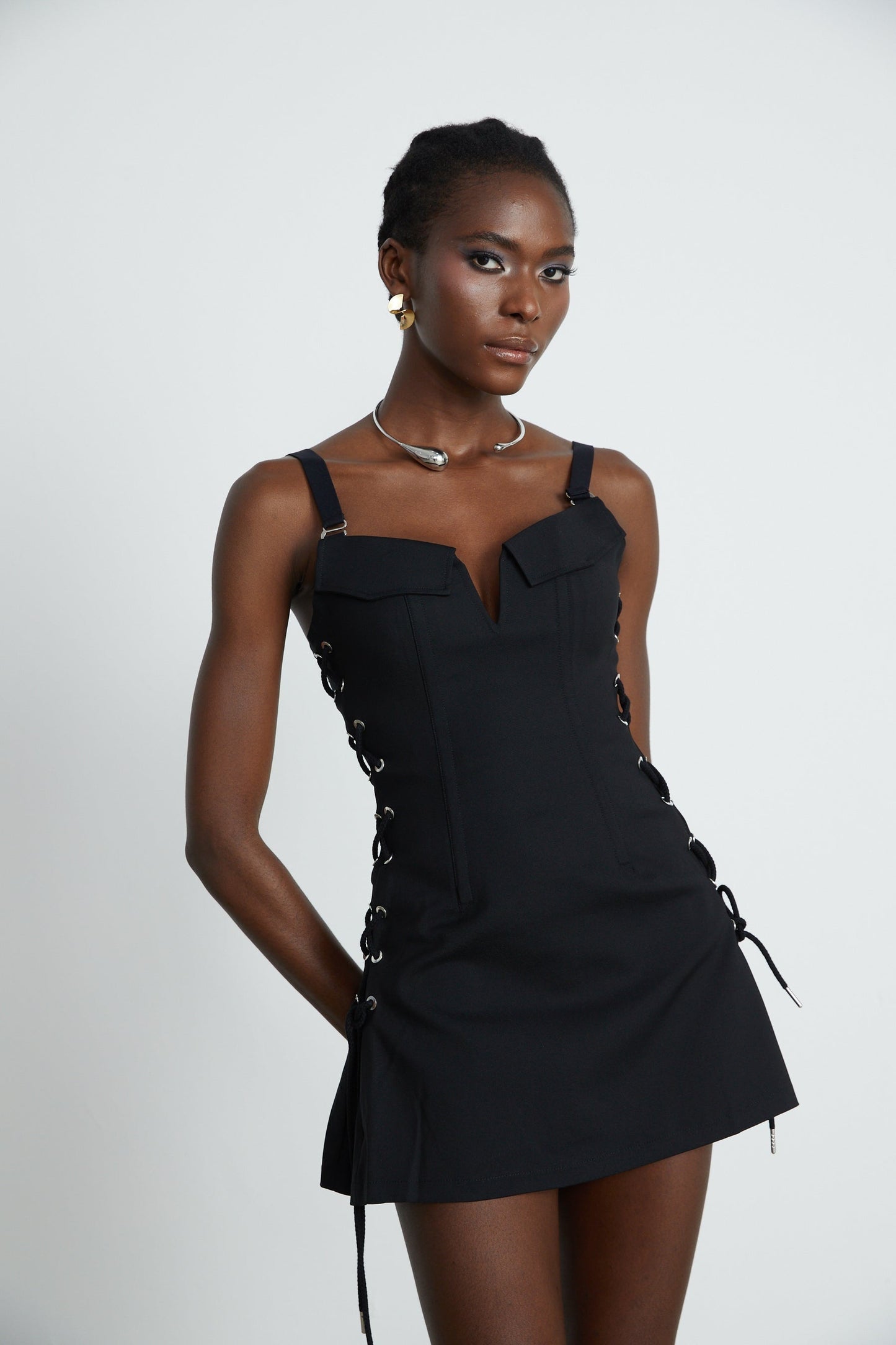 Jaina black hook eye pocket dress
