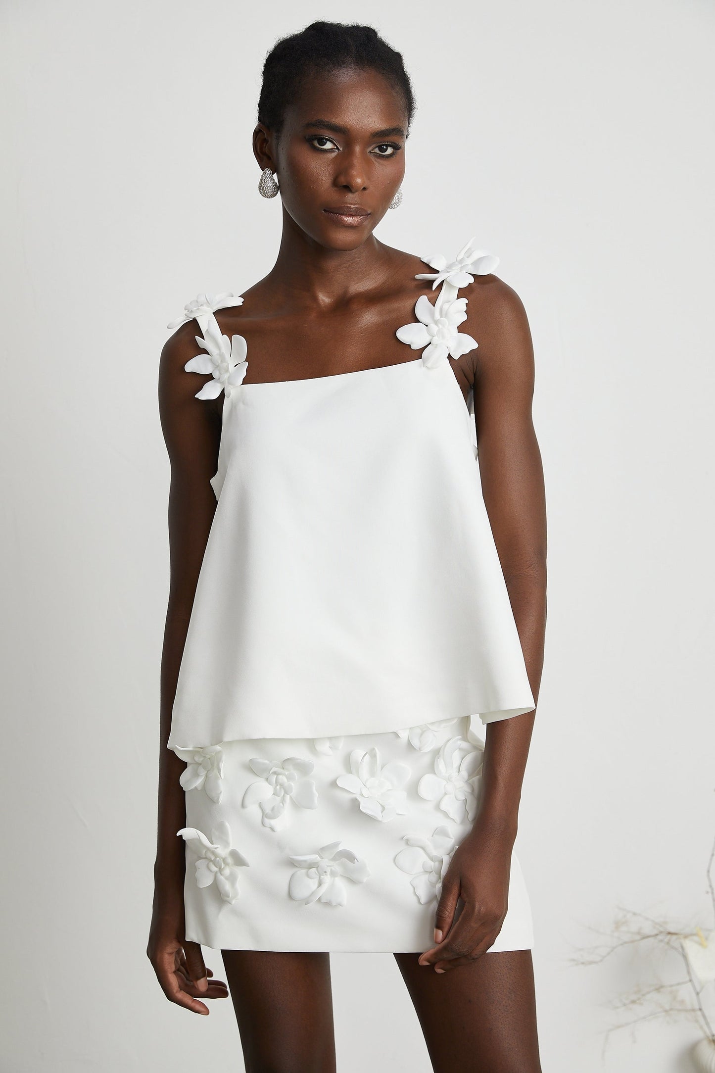 Odette white fauxfloral top skirt matching set