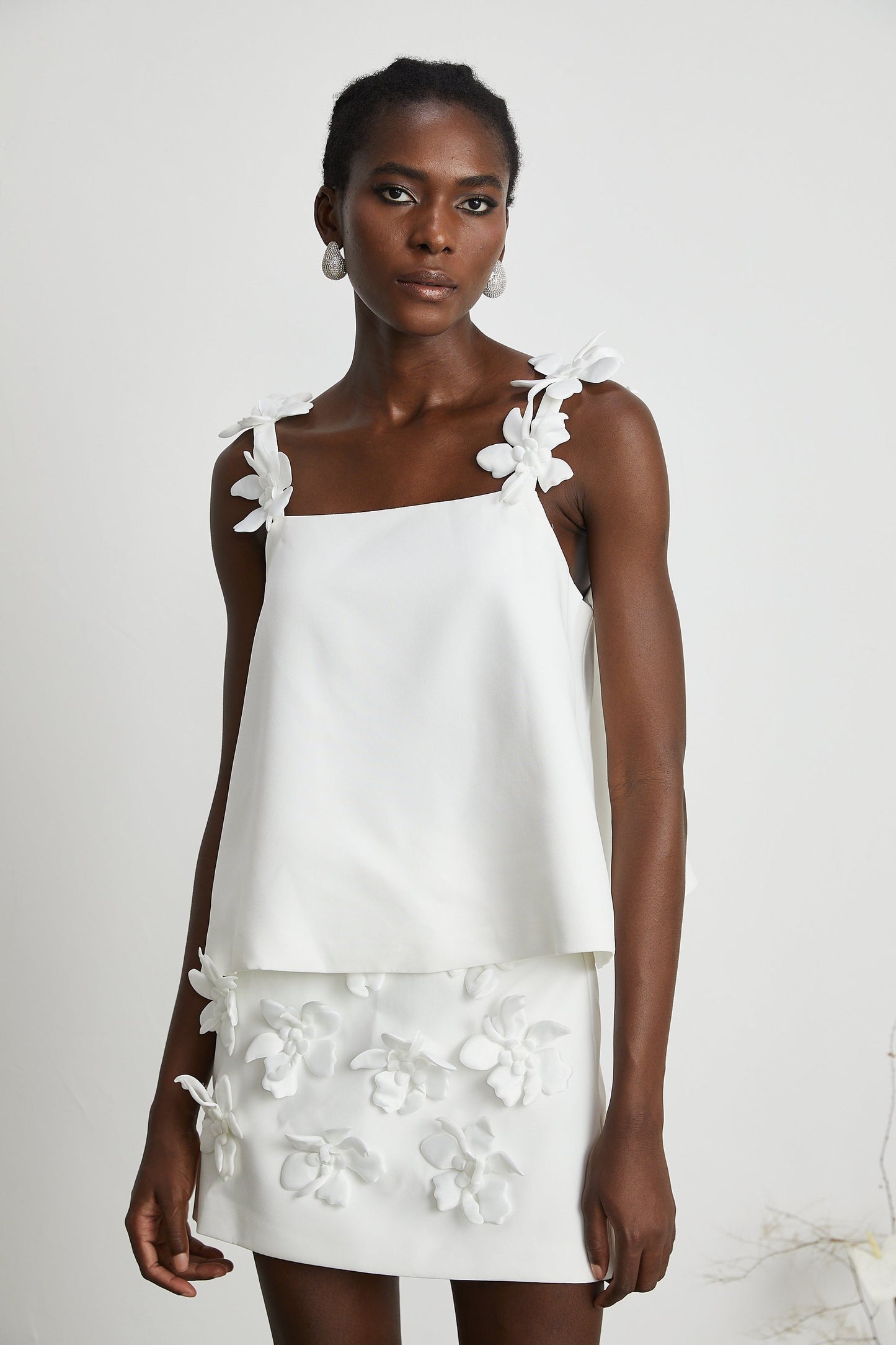 Odette white fauxfloral top skirt matching set