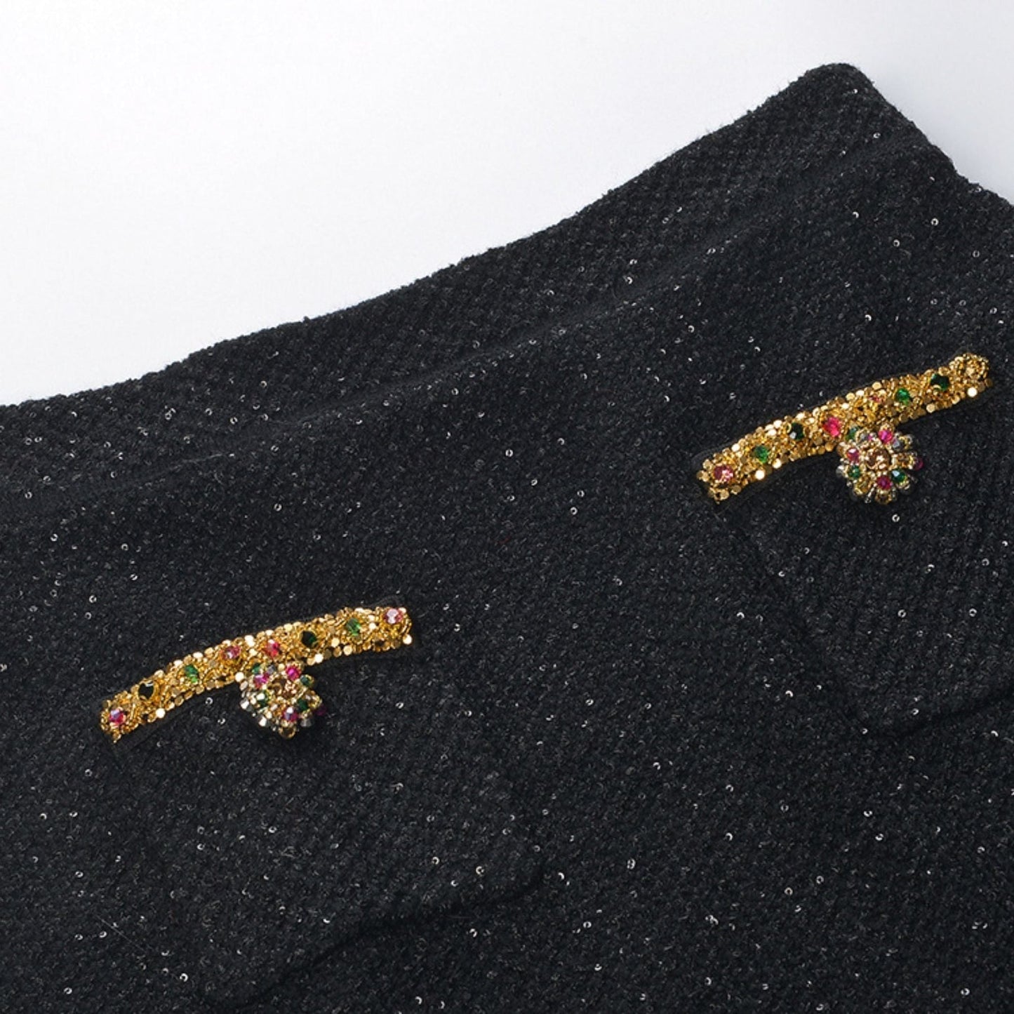 Ariane black sequined tweed jacket skirt matching set