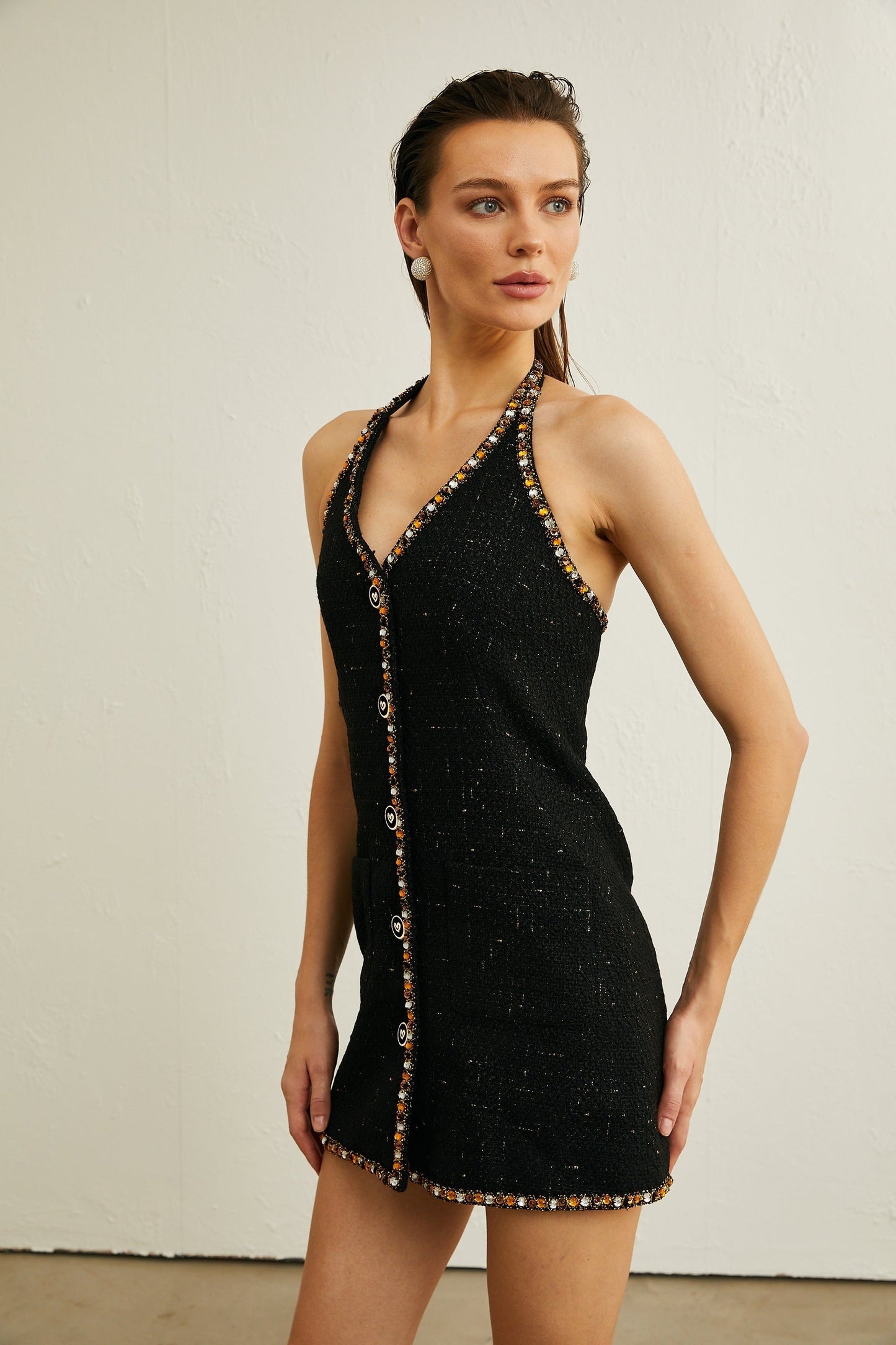 Cécile black tweed cardigan dress matching set
