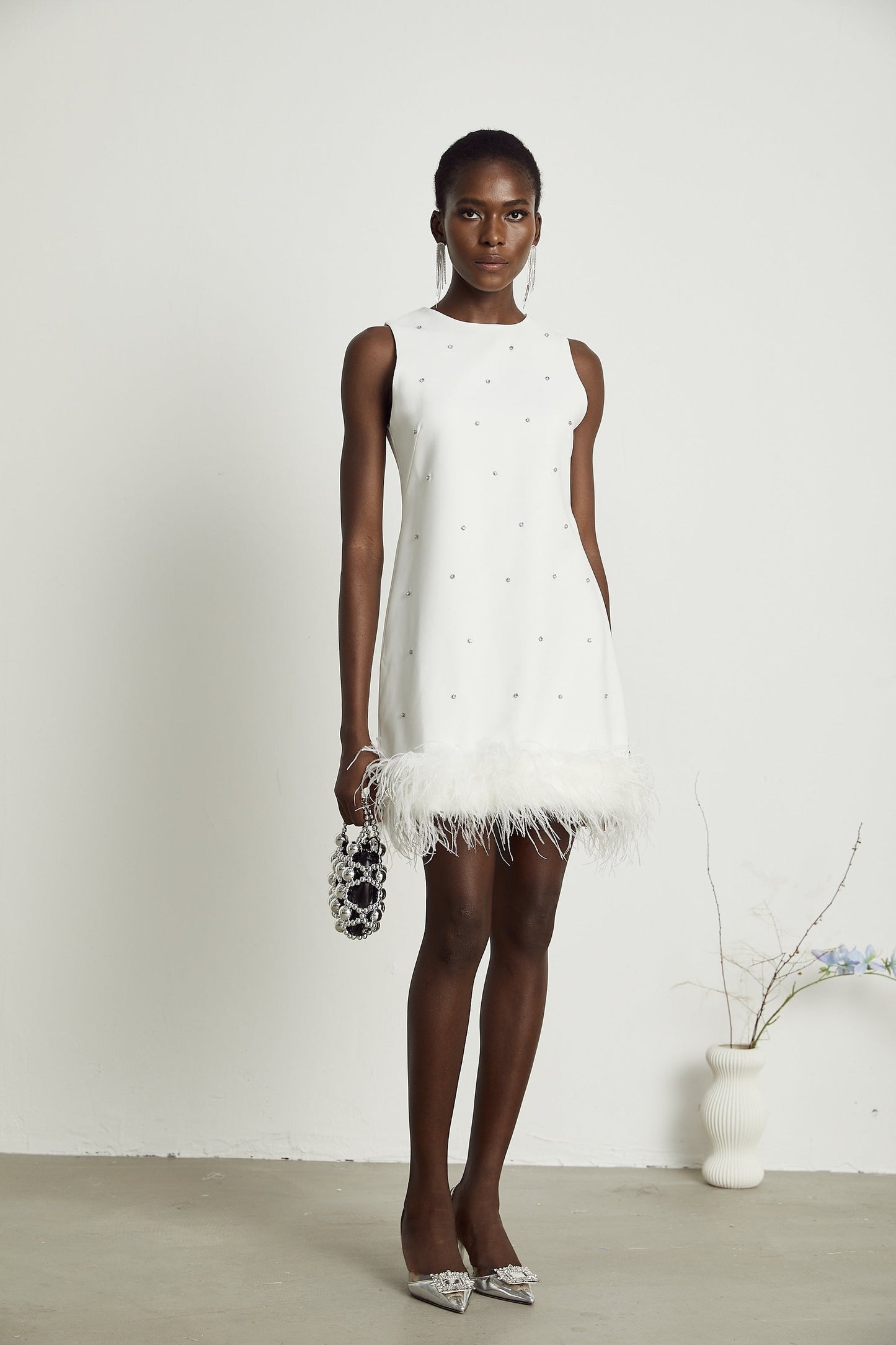 Faena embellished featherhem mini dress