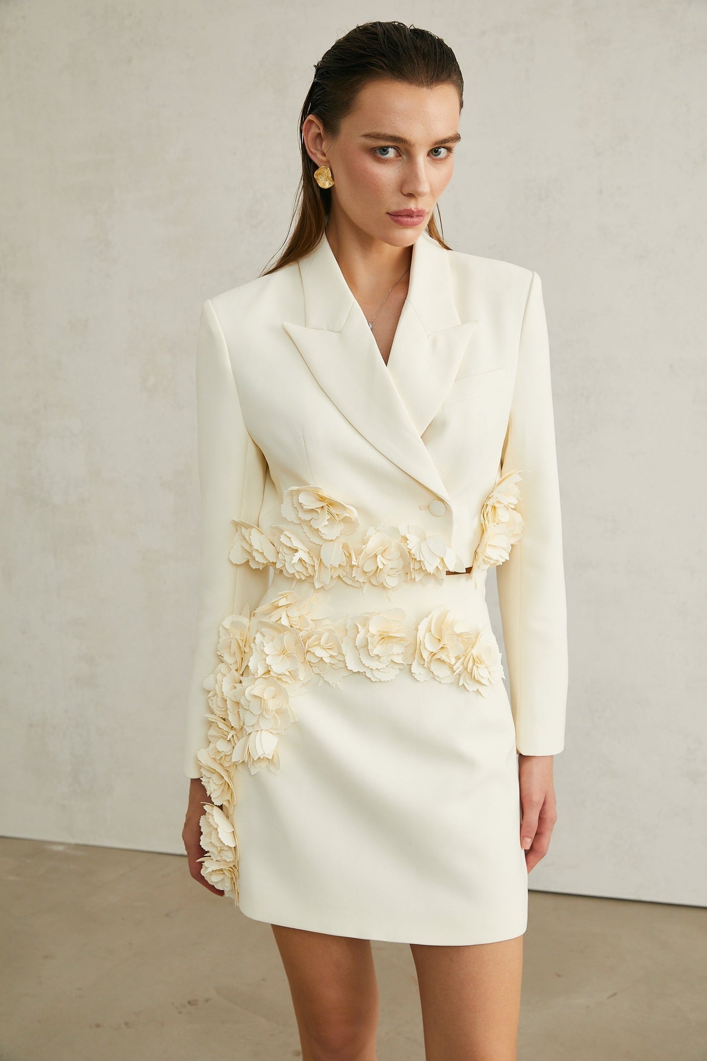 Vivien floralappliqué jacket skirt matching set