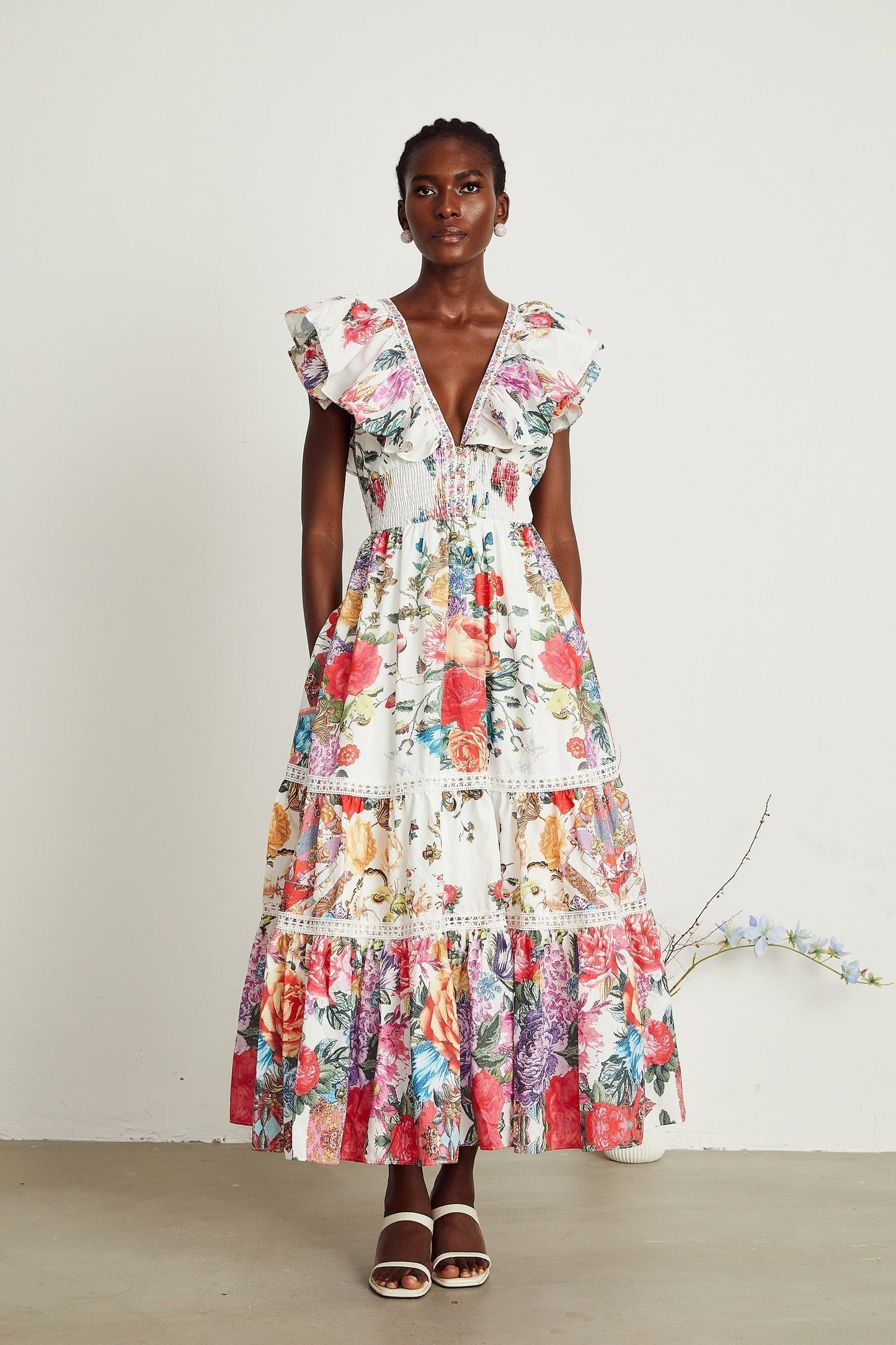 Claire floralprint ruffled midi dress