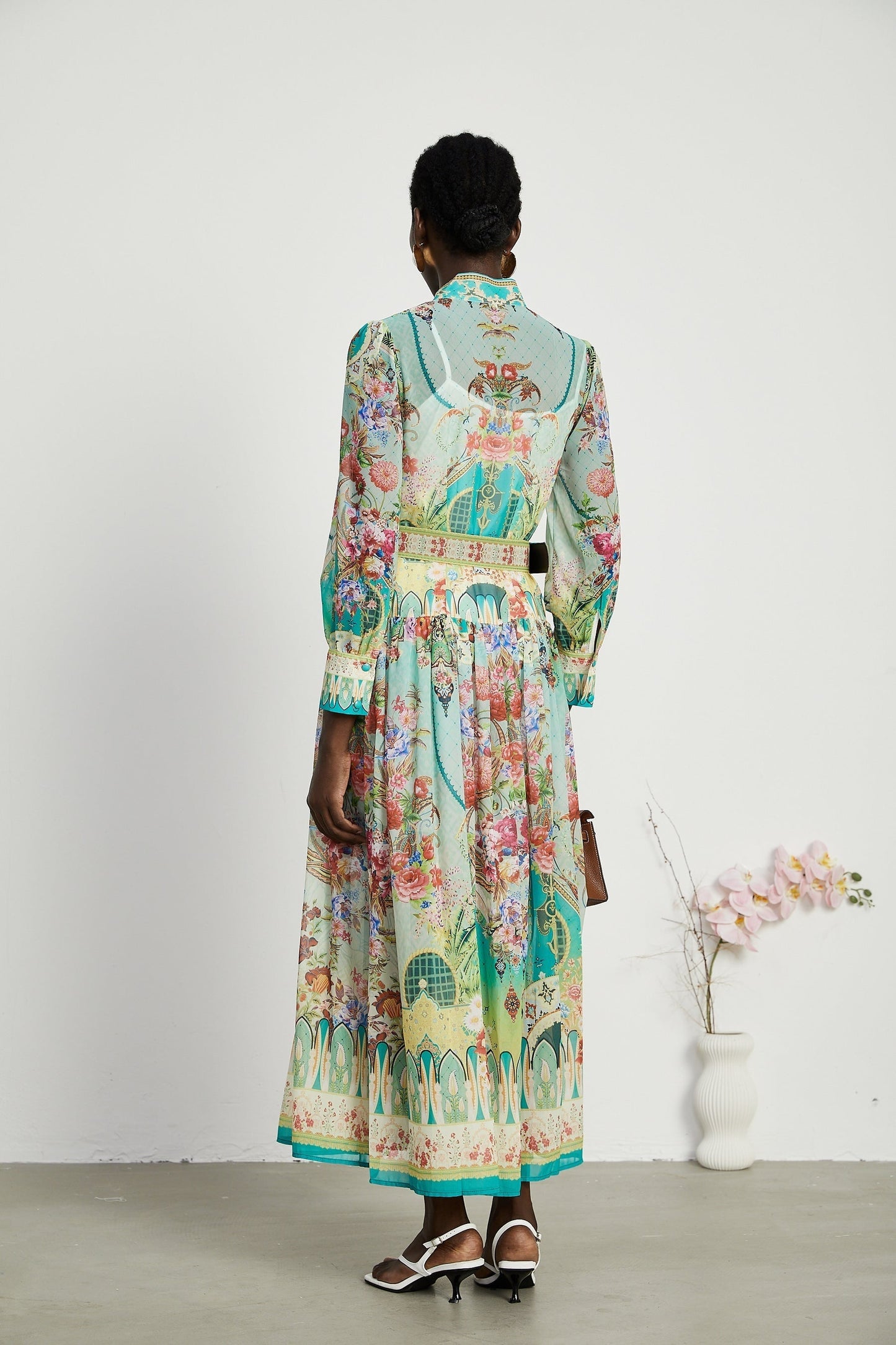 Juliette floralprint flouncehem midi dress