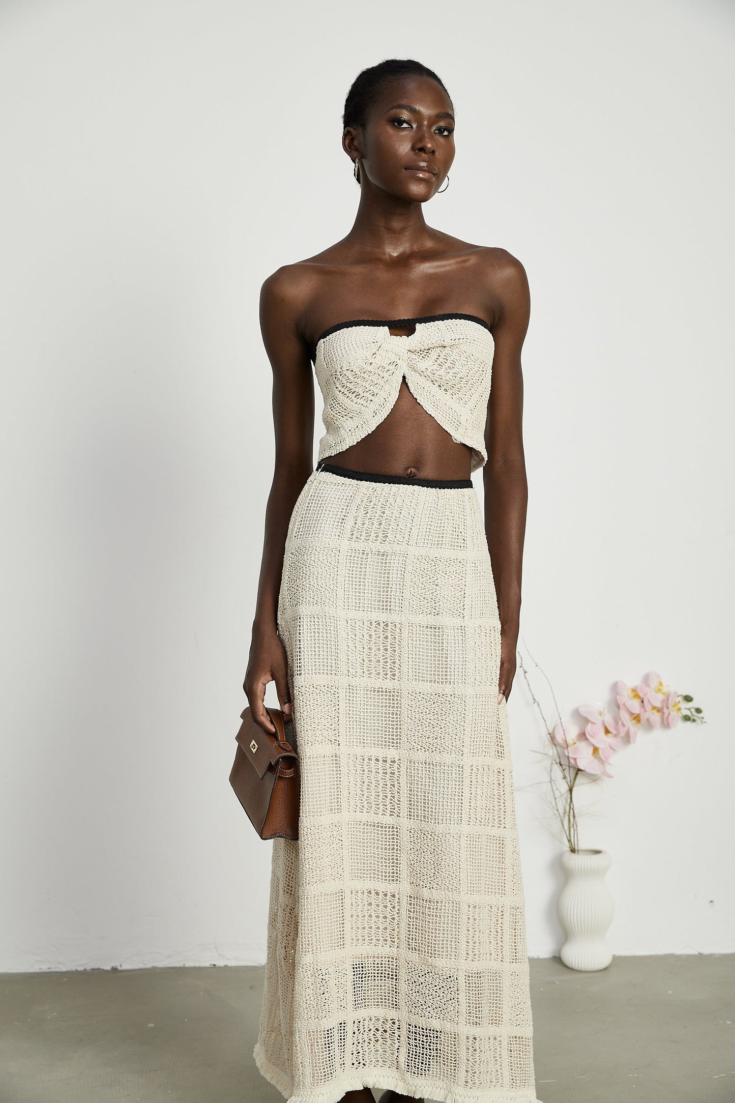 Yvette stretch knitted top skirt matching set