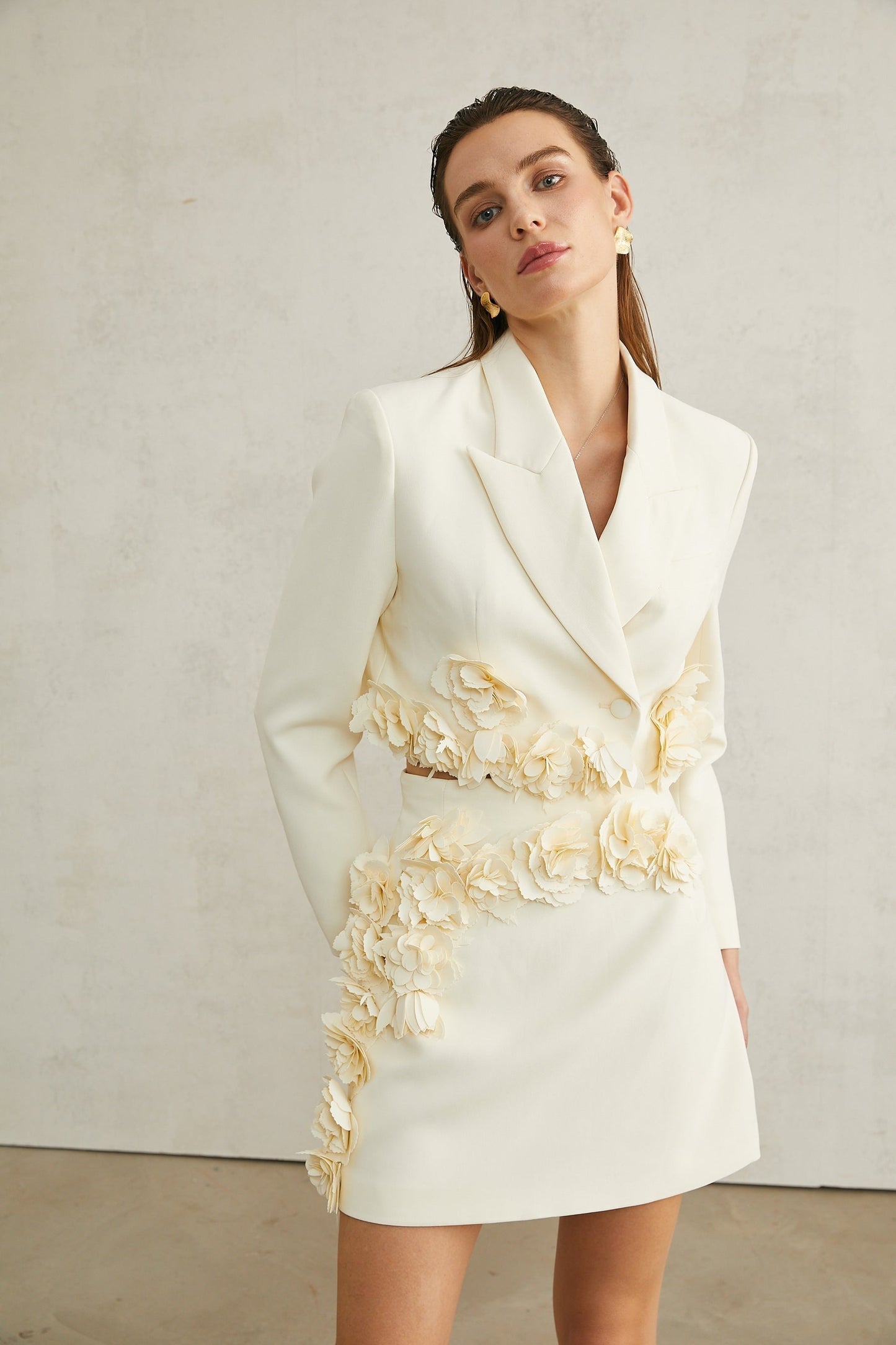 Vivien floralappliqué jacket skirt matching set
