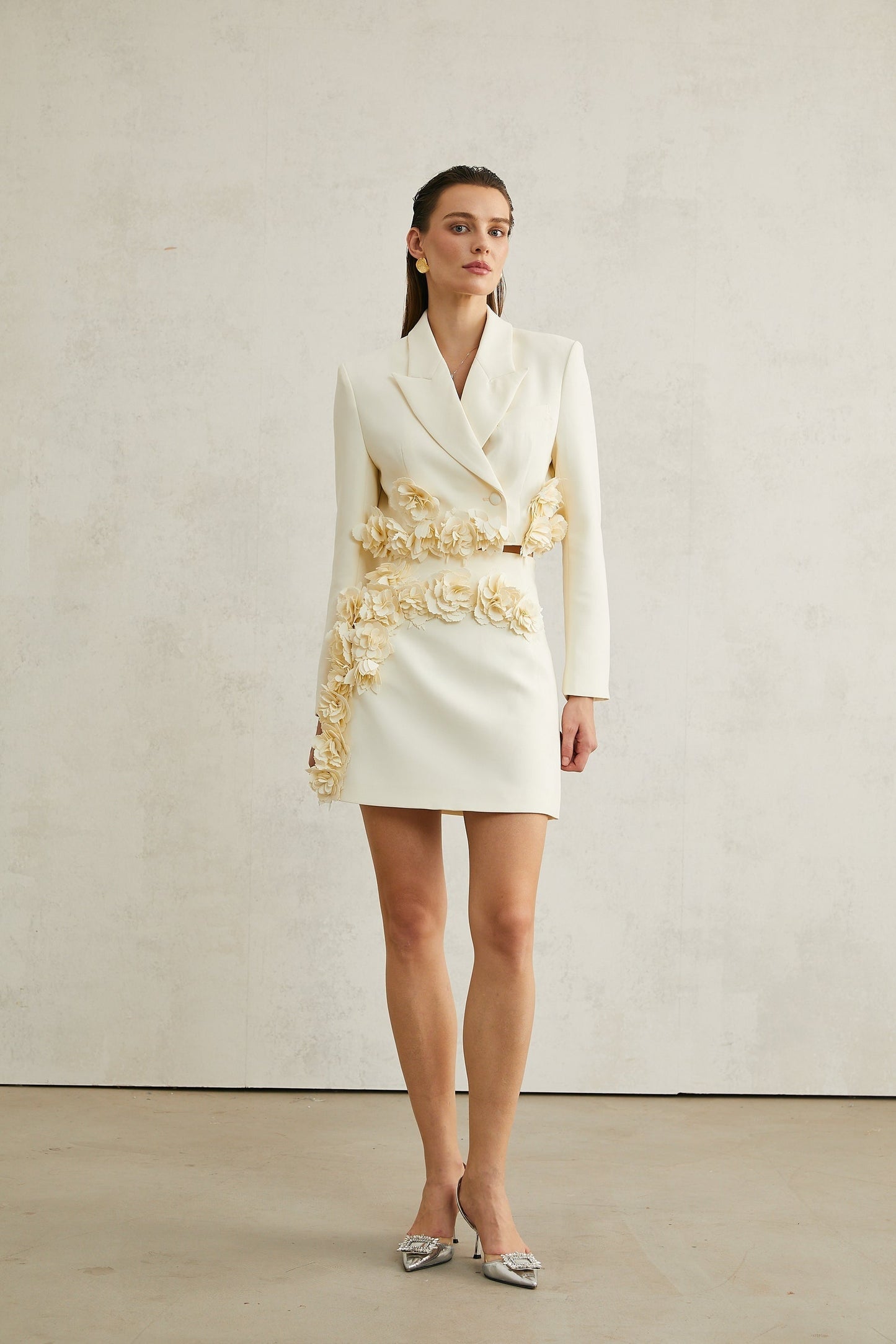 Vivien floralappliqué jacket skirt matching set