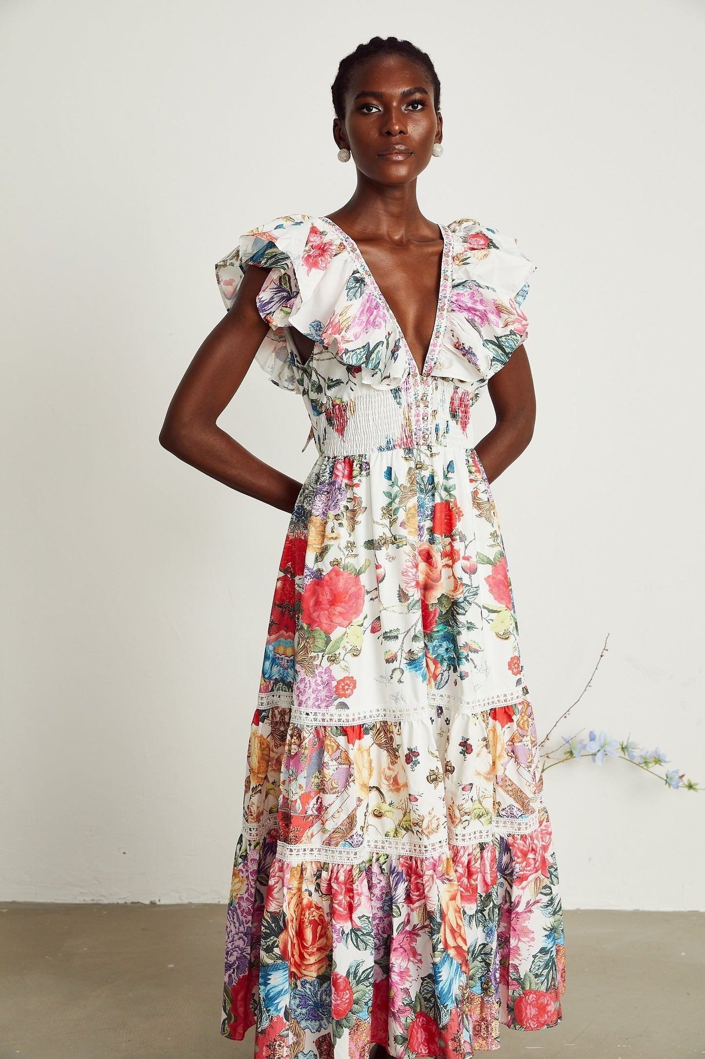 Claire floralprint ruffled midi dress