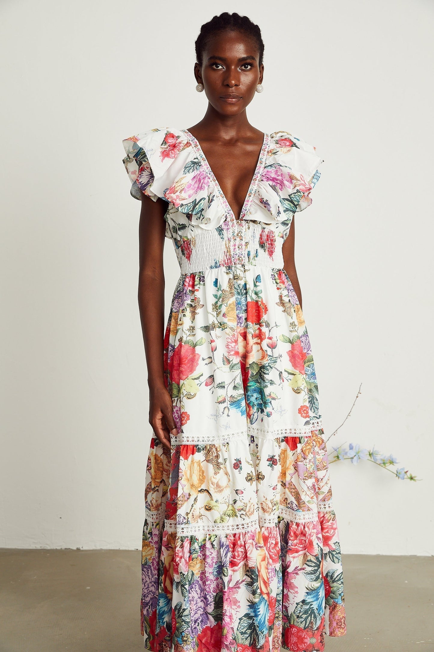 Claire floralprint ruffled midi dress
