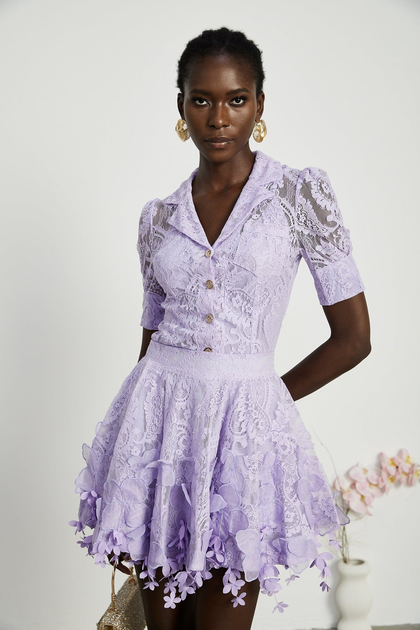Lisette fauxfloral embellished top skirt matching set