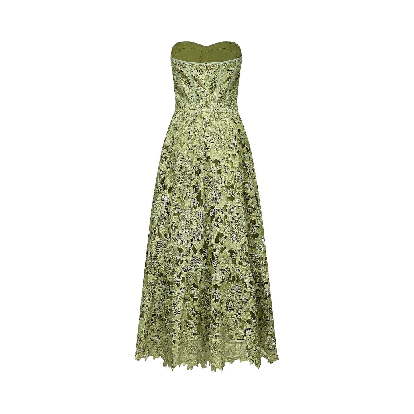 Inès lace floral embroidered cutout midi dress