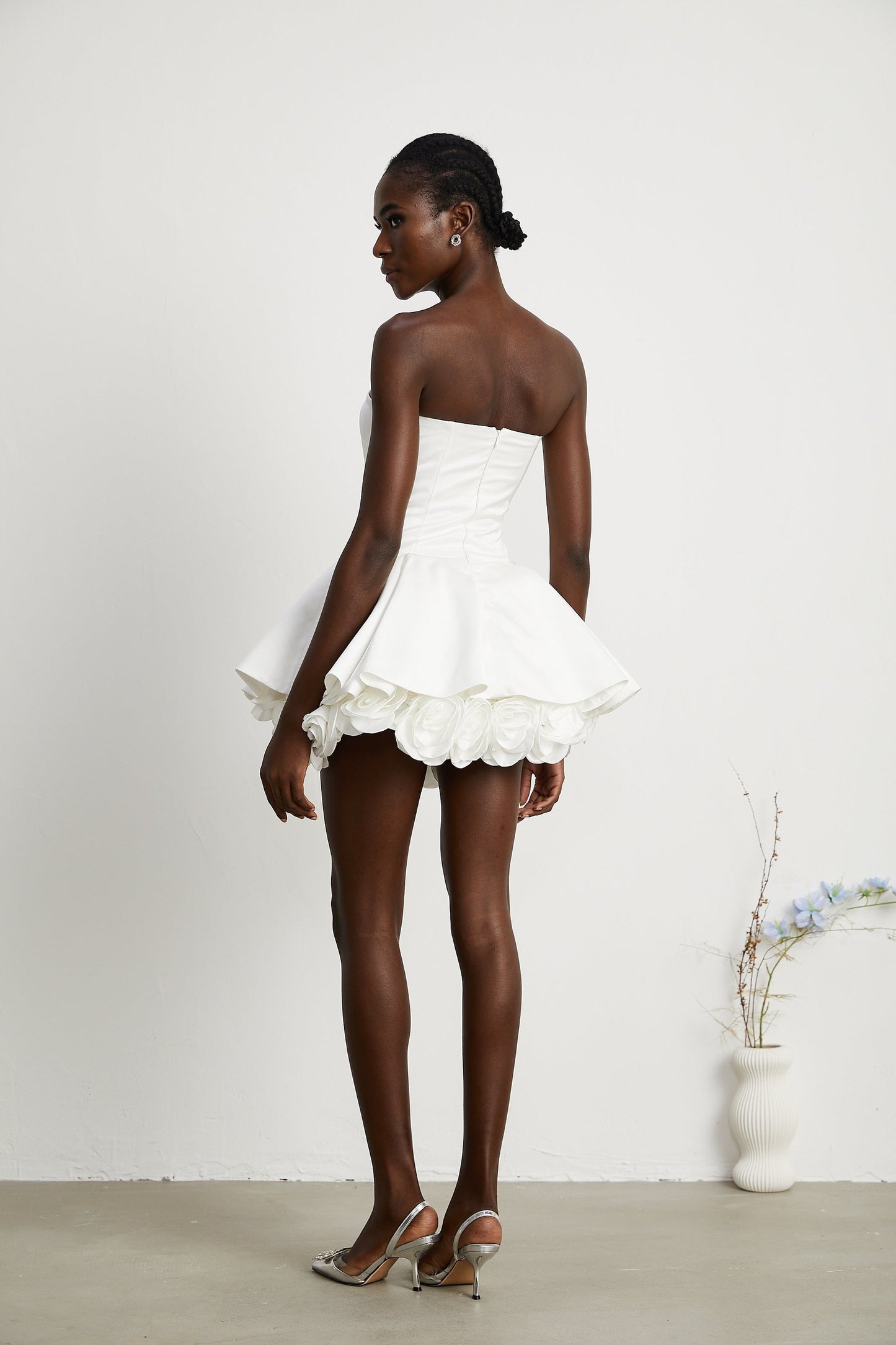 Lucie white petallayered strapless corset mini dress