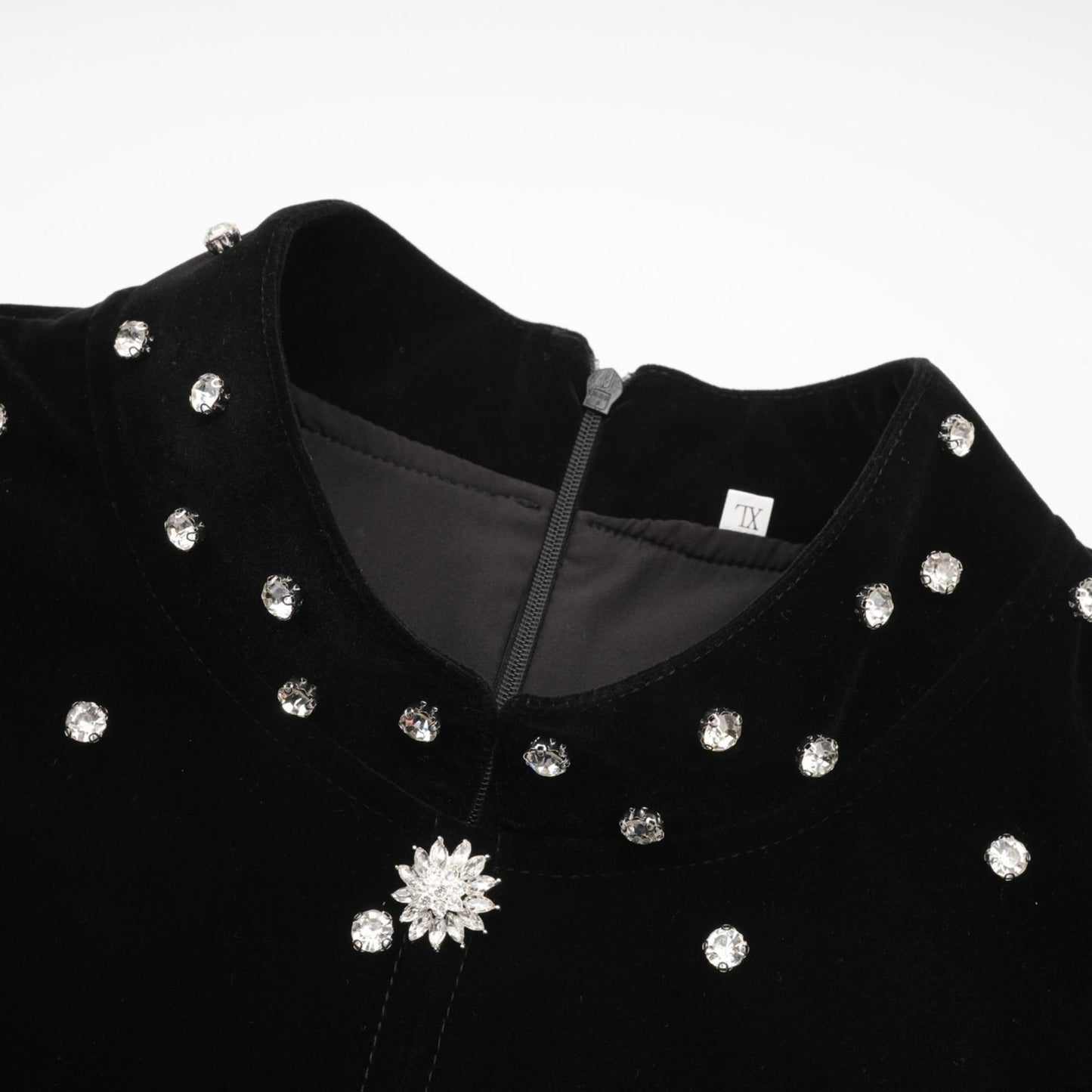 Black velvet midi dress with embellishments named Lola