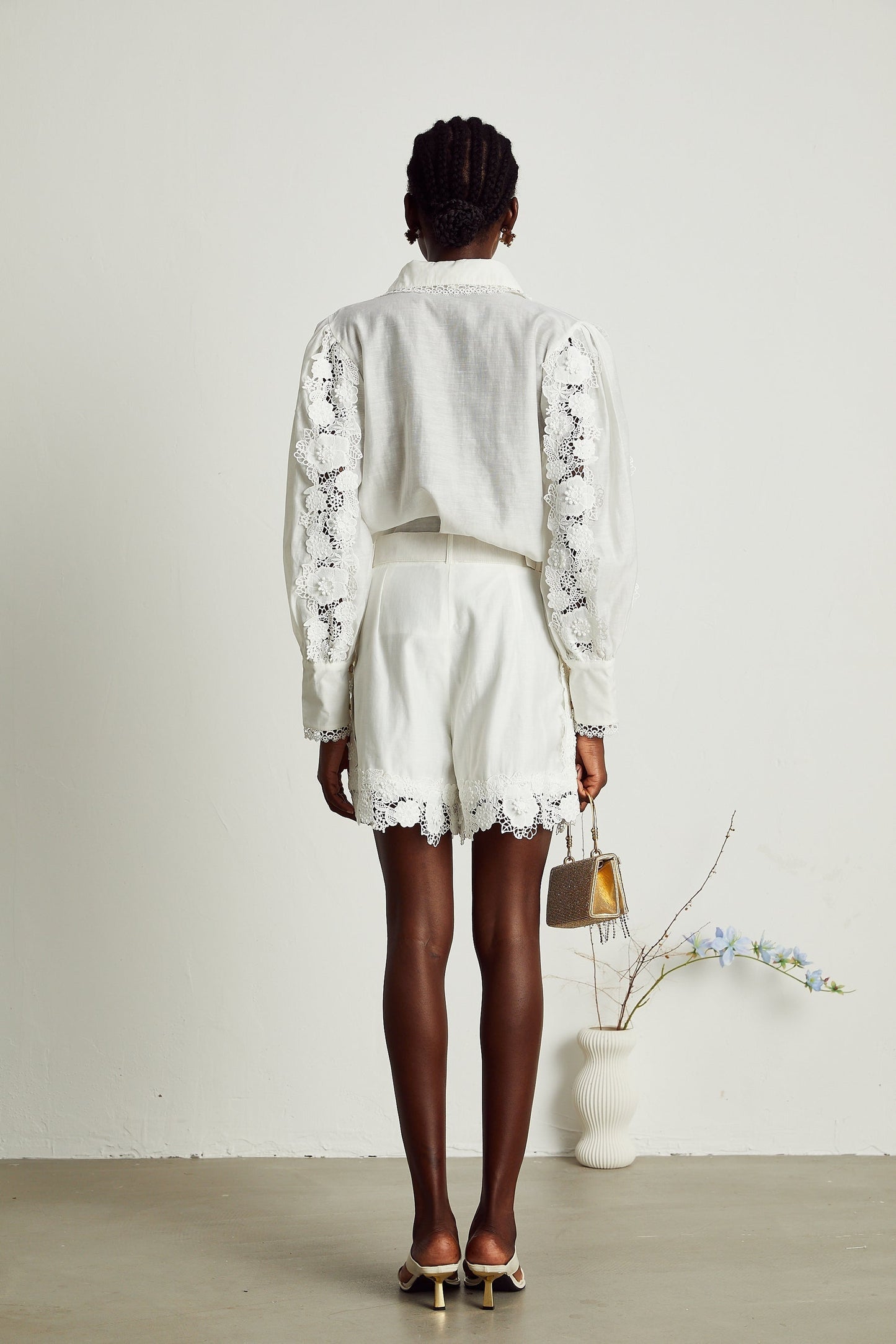 Rosalie lacetrim embroidered shirt shorts matching set