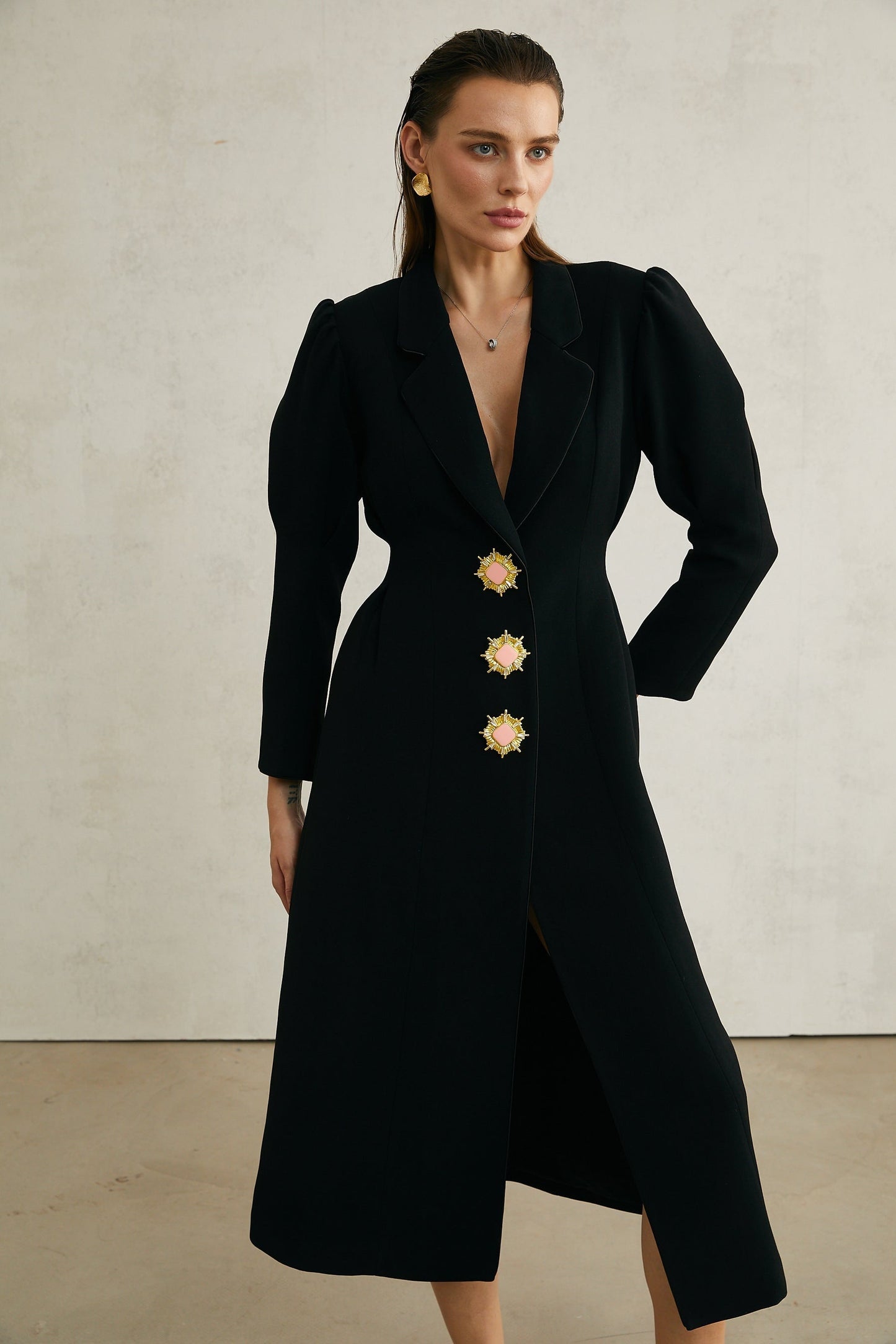 Aëlle black singlebreasted long coat