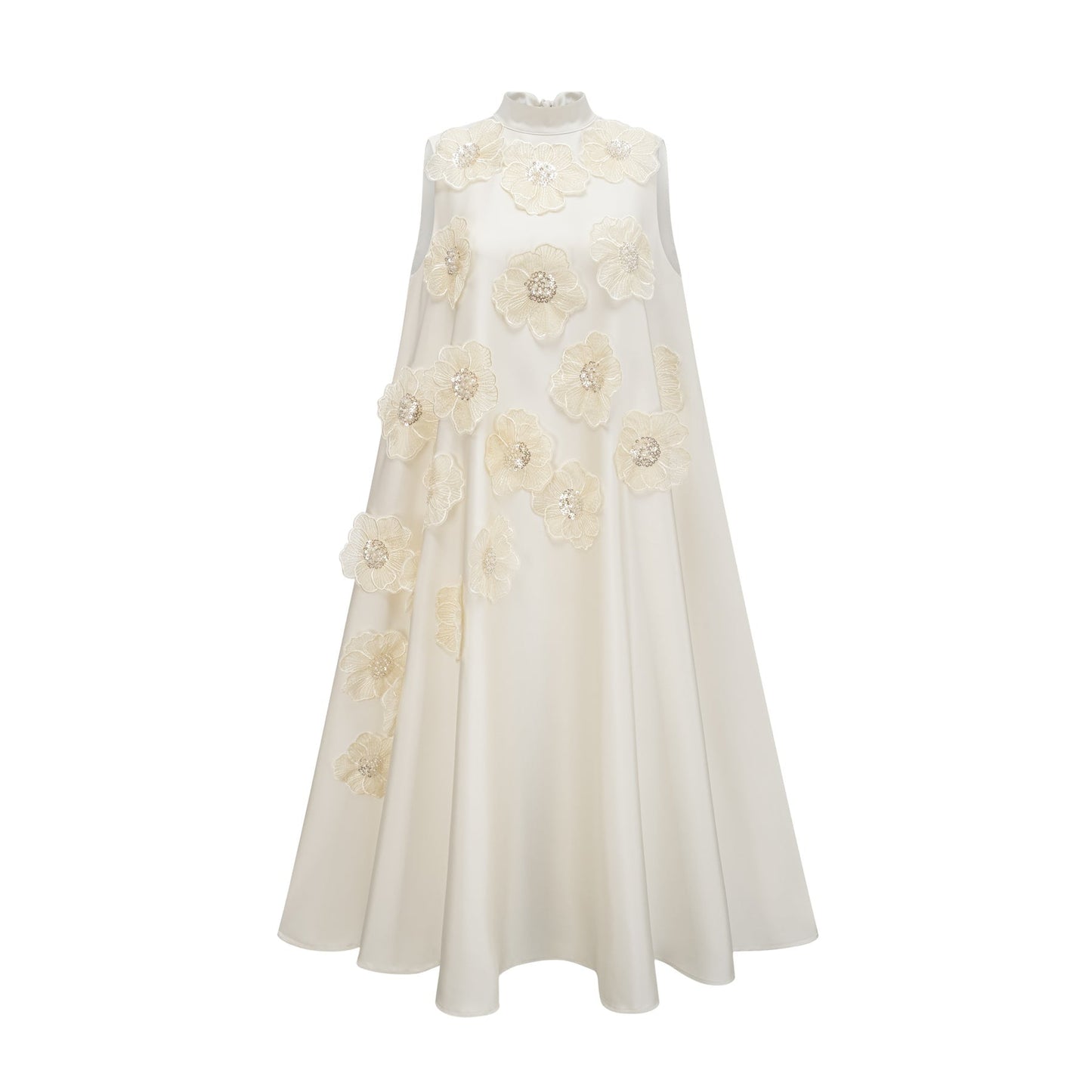 Émilie sleeveless floralapplique midi dress in White