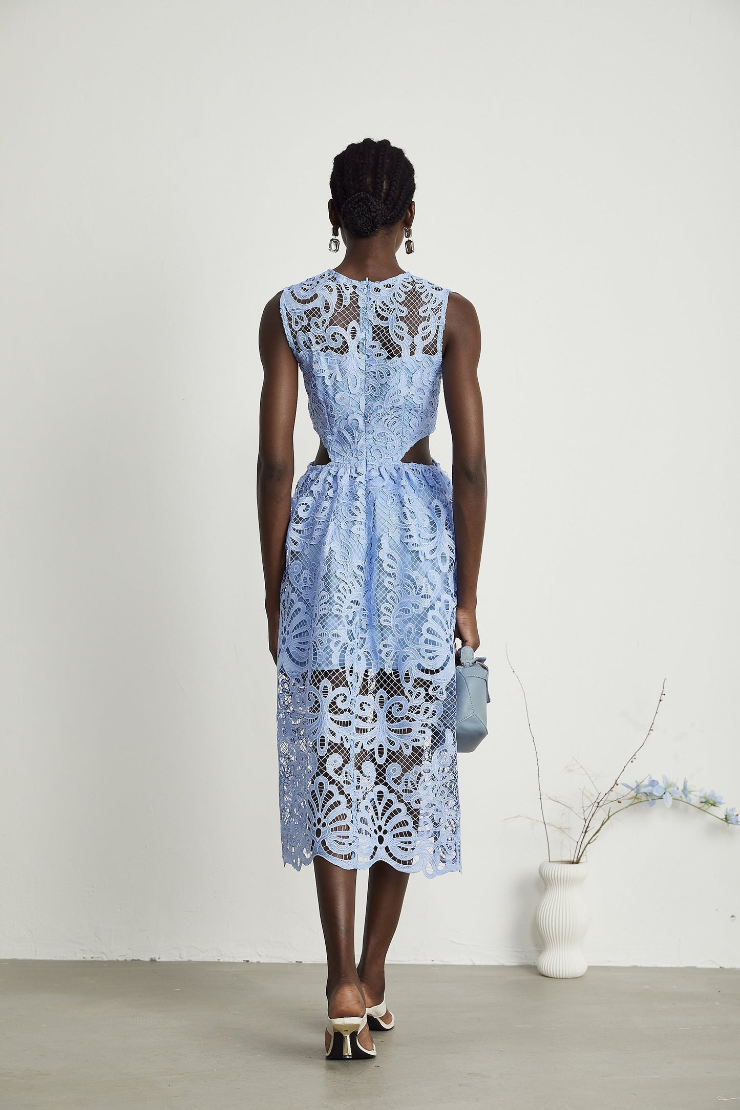 Zoë floralembroidered semisheer midi dress