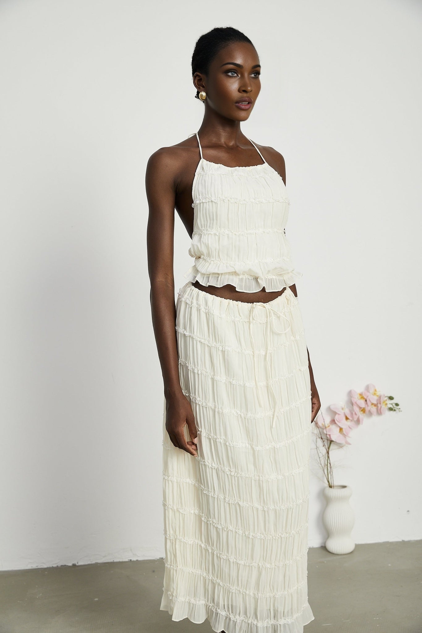 Alyssa pleated top skirt matching set