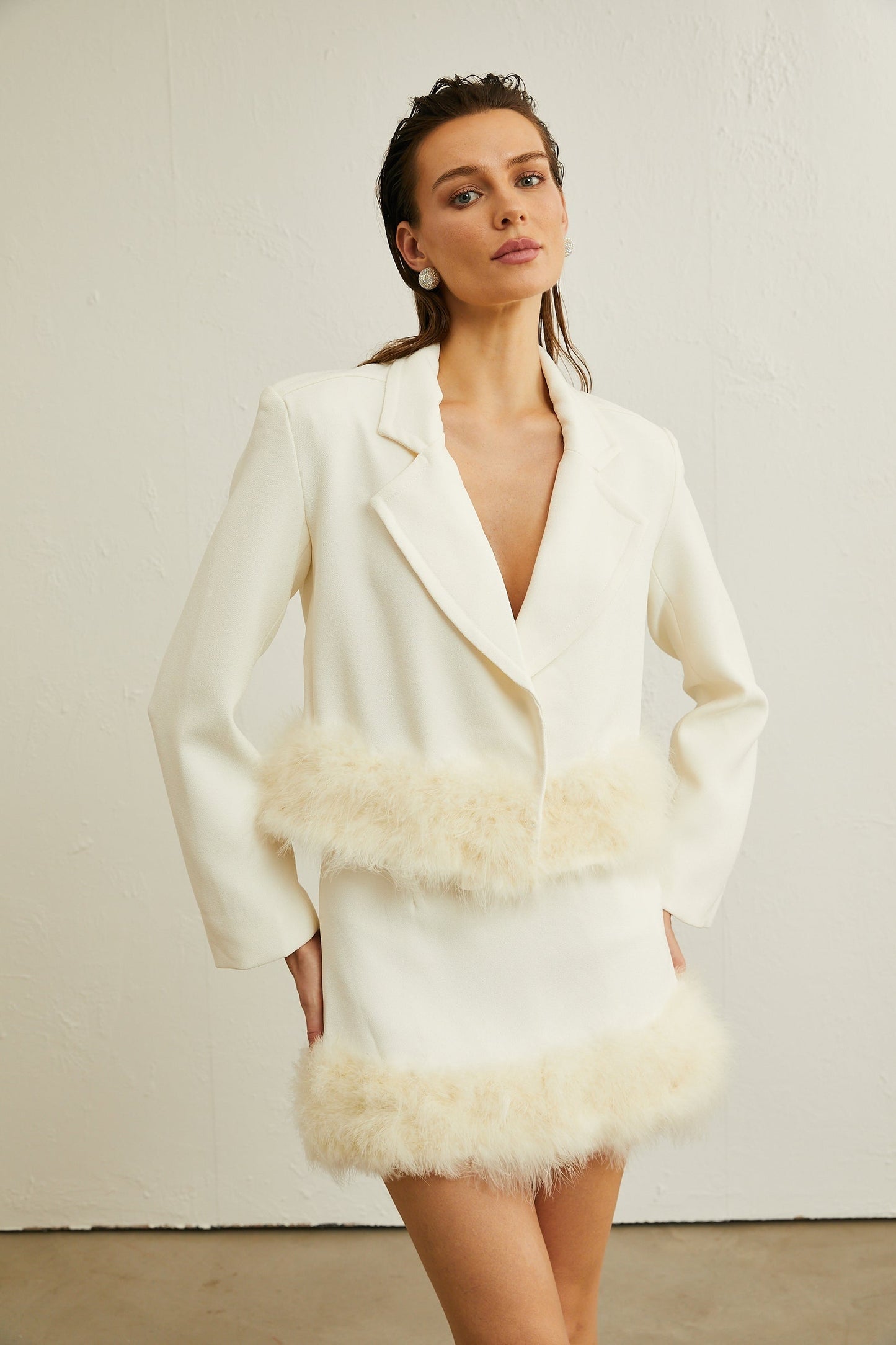 Valérie featherhem blazer skirt matching set