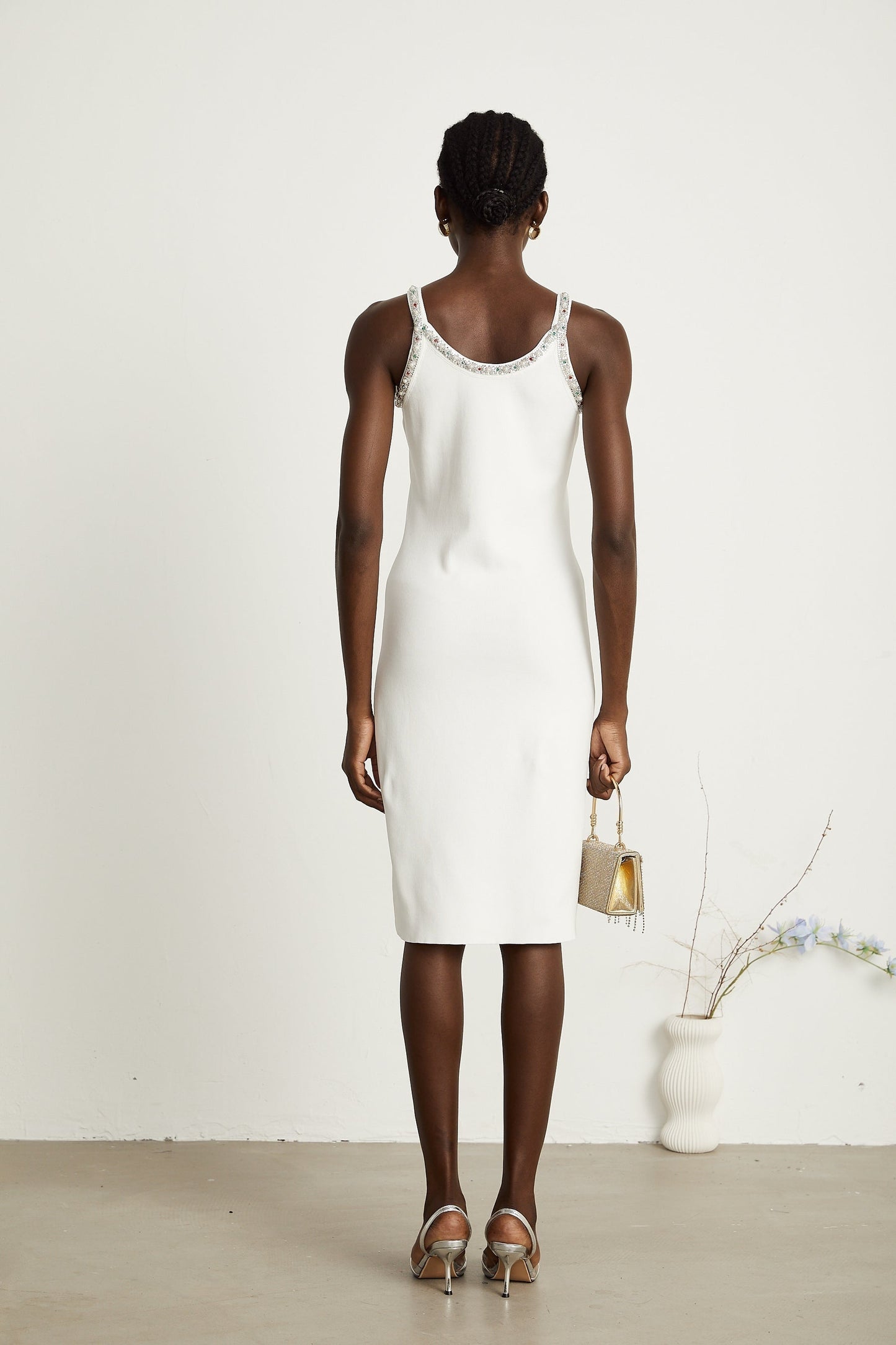 Blanche white beadembellished cardigan dress matching set