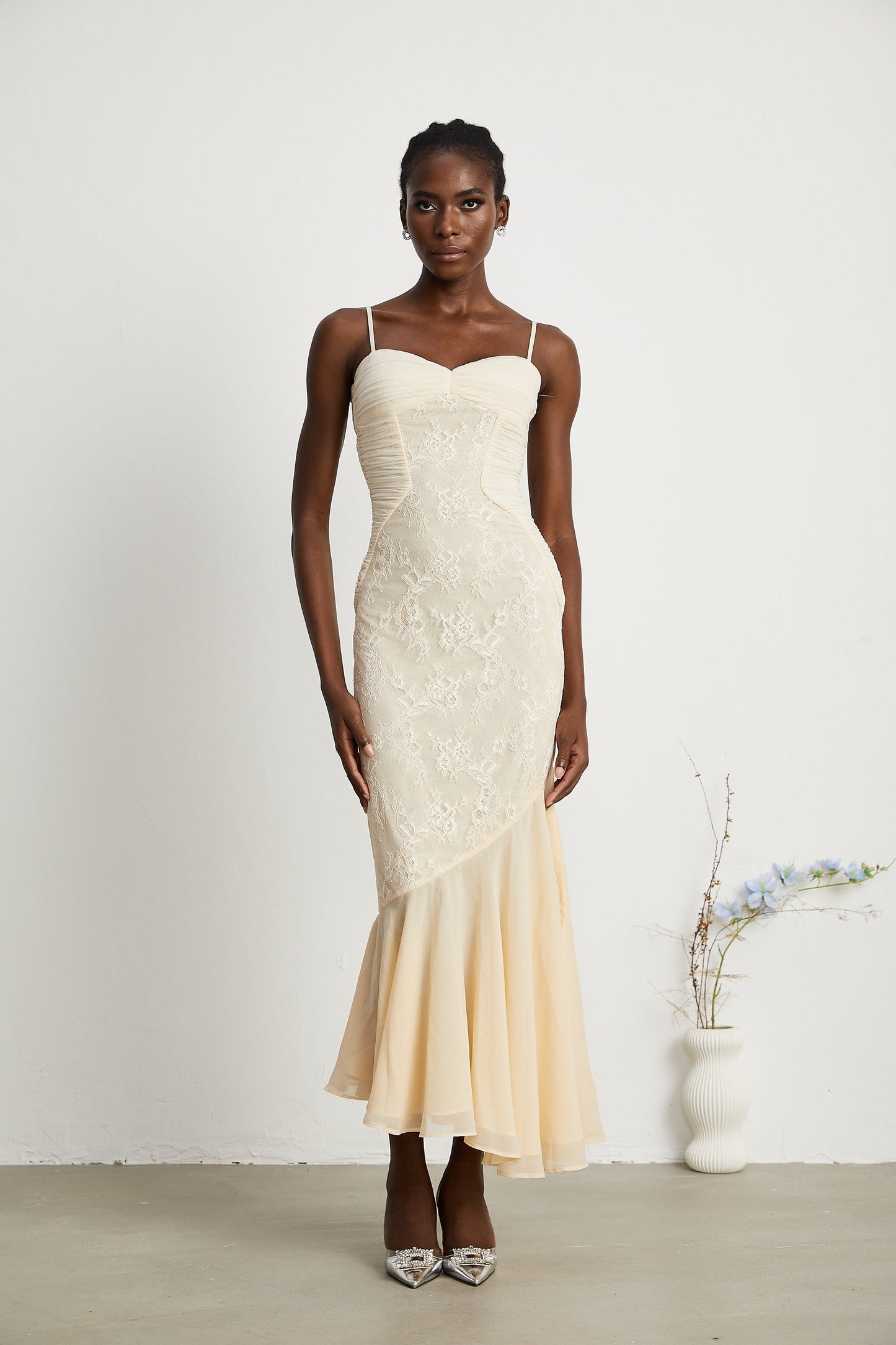 Audrey chiffon lace midi dress