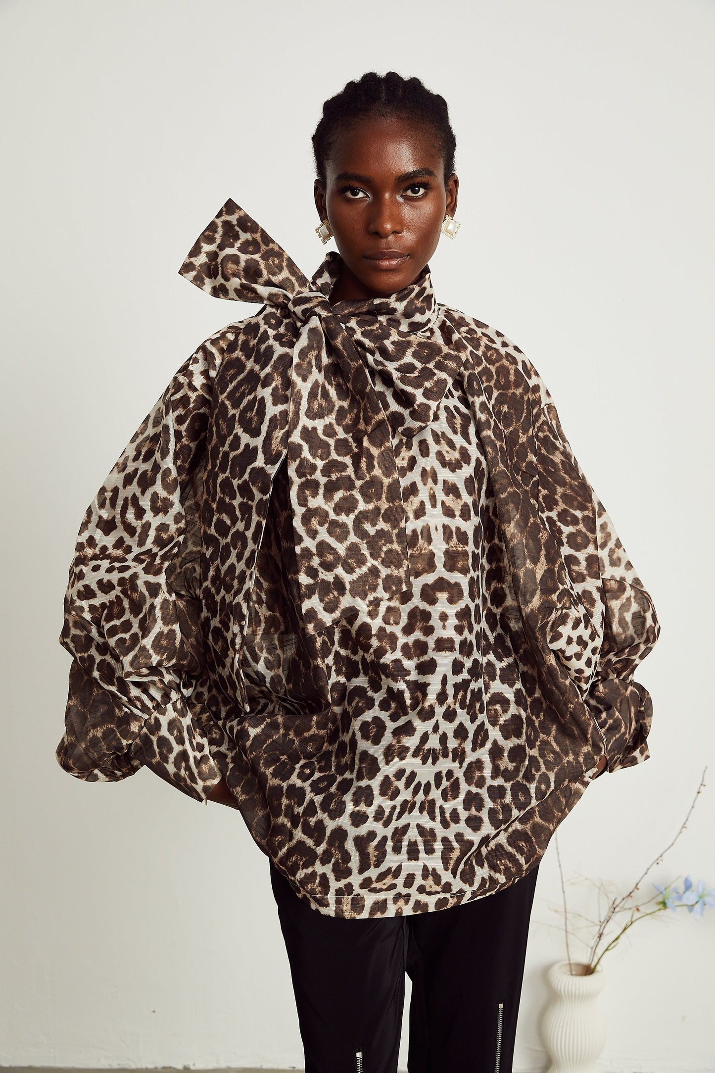 Belle leopardprint oversizesleeved blouse